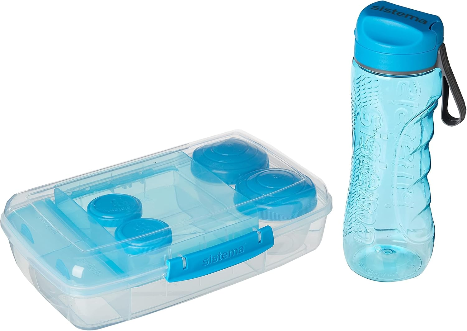 Sistema to Go Lunch Box and Meal Containers with Water Bottle (800Ml), Bento Box (1.76L), 2 Dressing Pots and 2 Yoghurt Pots, Bpa-Free, Blue