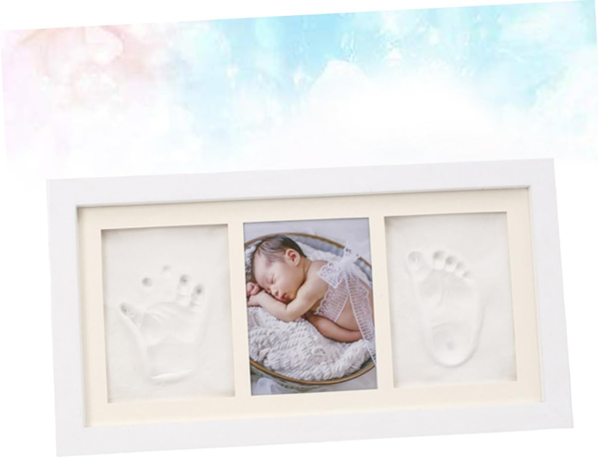 Kisangel Hand and Foot Prints Photo Frame Creative Wooden Picture Holder for Home Decor White Frame with White Inkpad for Bedroom and Living Present for Parents image number 1