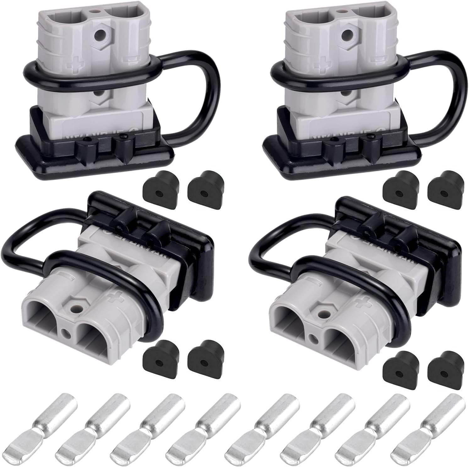 Anderson Style Plug Connectors, 50AMP Wire Harness Plug Kit for 6-12 Gauge Cables, 12V-36V Battery Quick Connect Disconnect Set for Car Bike ATV Winches Lifts Motors Trailers More, Set of 4, Grey