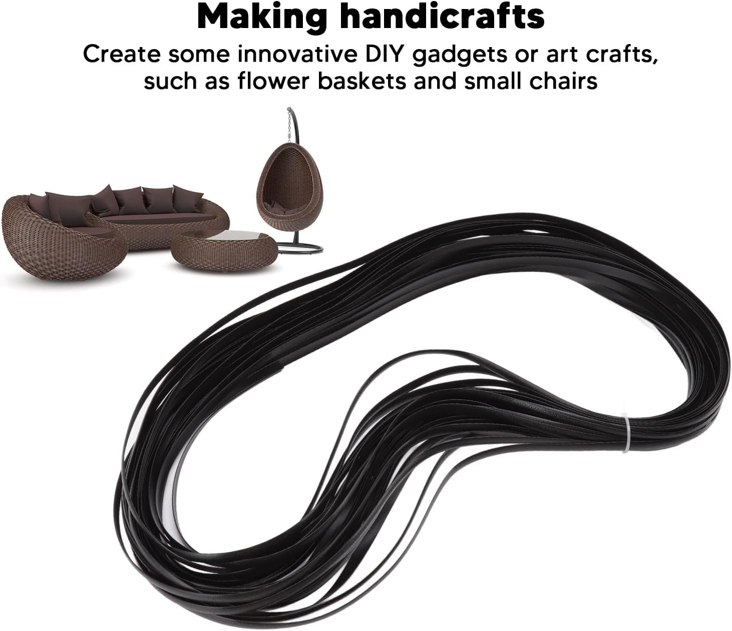 Wicker Repair Material, Flat Plastic Rattan, Synthetic Rattan Replacement Material, Plastic Wicker Repair for Repairing Subs, Sofas, Tables, Storage Boxes (Black) - Black image number 2