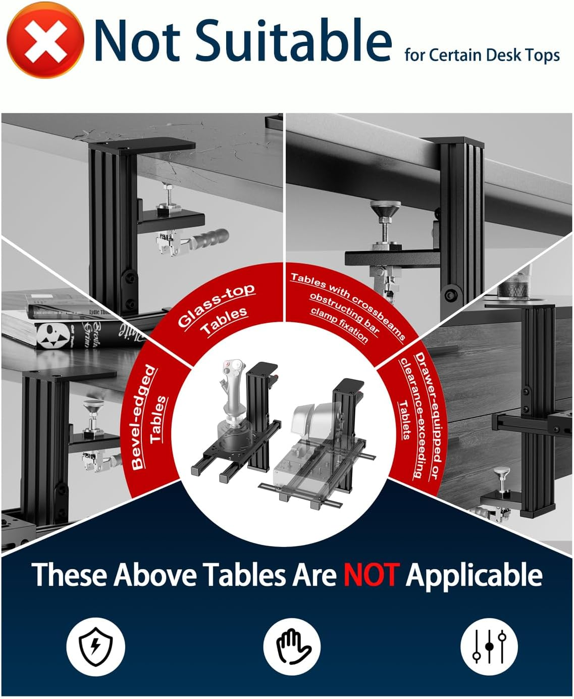 2 Set Desk Mount for Flight Sim Hotas Compatible with Logitech X56/X52/X52 Pro, Thrustmaster Hotas Warthog/T.16000M/T-Flight Hotas 4/X, Simtask Farmstick,Winwing Hotas, VKB, VPC Hotas (Standard) image number 1