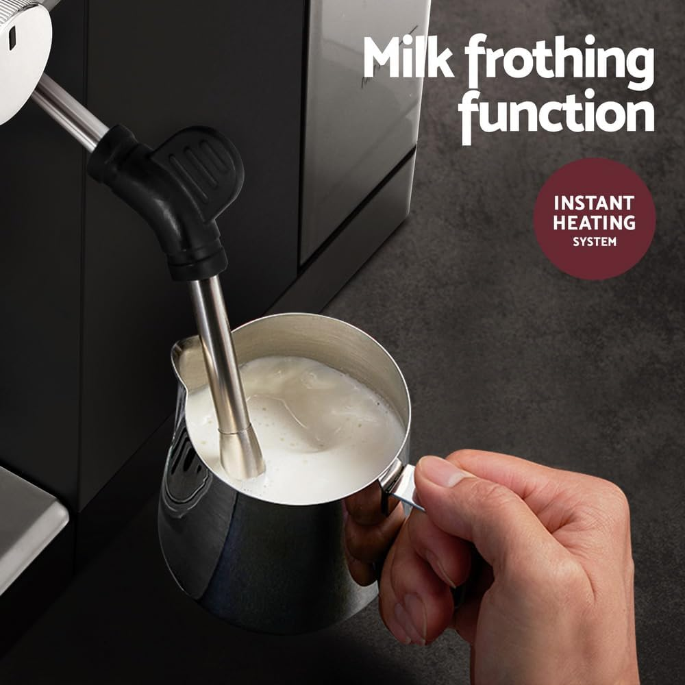 Devanti Coffee Machine, 20 Bar Barista Express Espresso Maker Pod Cafe Cup Latte Cappuccino Milk Frother Machines, with Powerful Pressure Pump Removable Drip Tray and Water Tank, Black image number 4