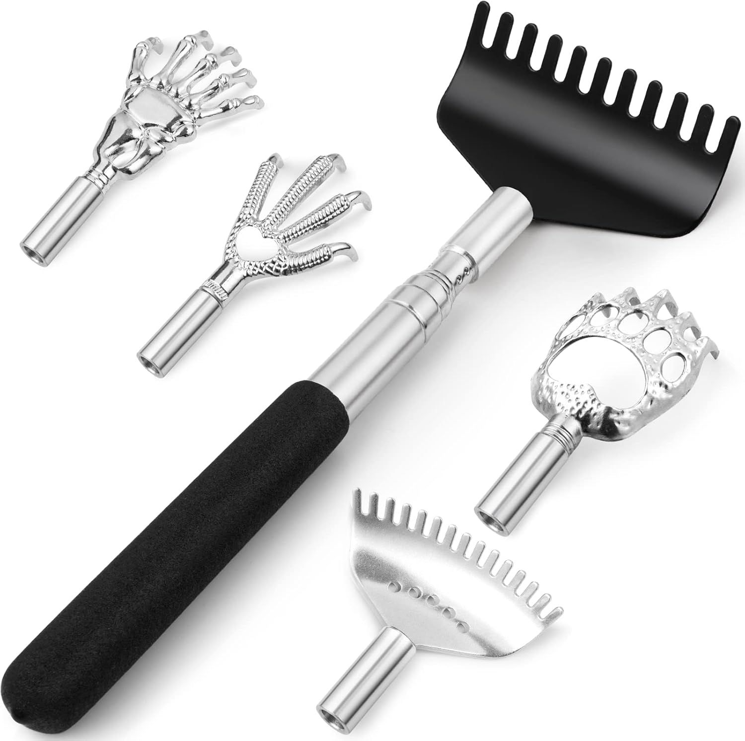 Telescoping Back Scratcher with 3Pcs Detachable Scratching Heads,Tukuos Back Scratcher Extendable Backcratchers for Men/Women,Bear Claw/Rake Scratcher for Aggressive/Moderate Scratching