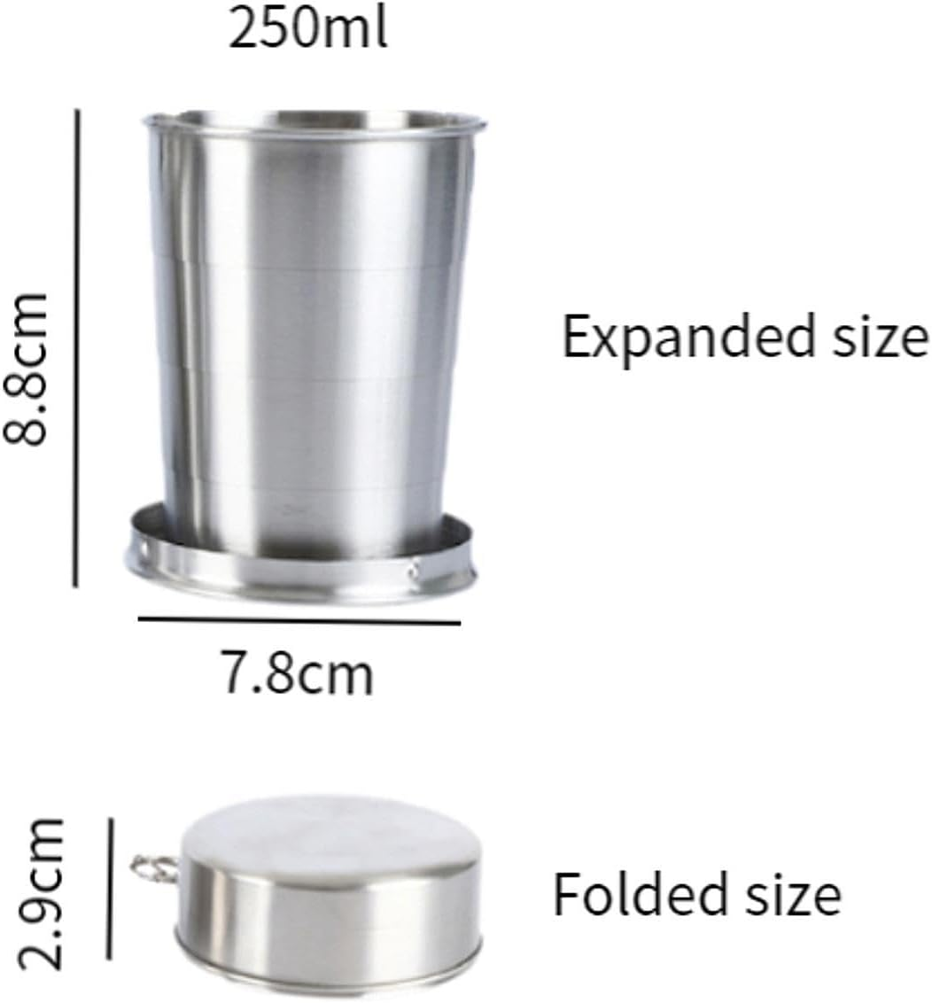 Eigell Collapsible Mug Telescopic Stainless Steel Mug Tough with Keychain Reusable Folding Mug Metal Cup for Water Camping Hiking image number 5