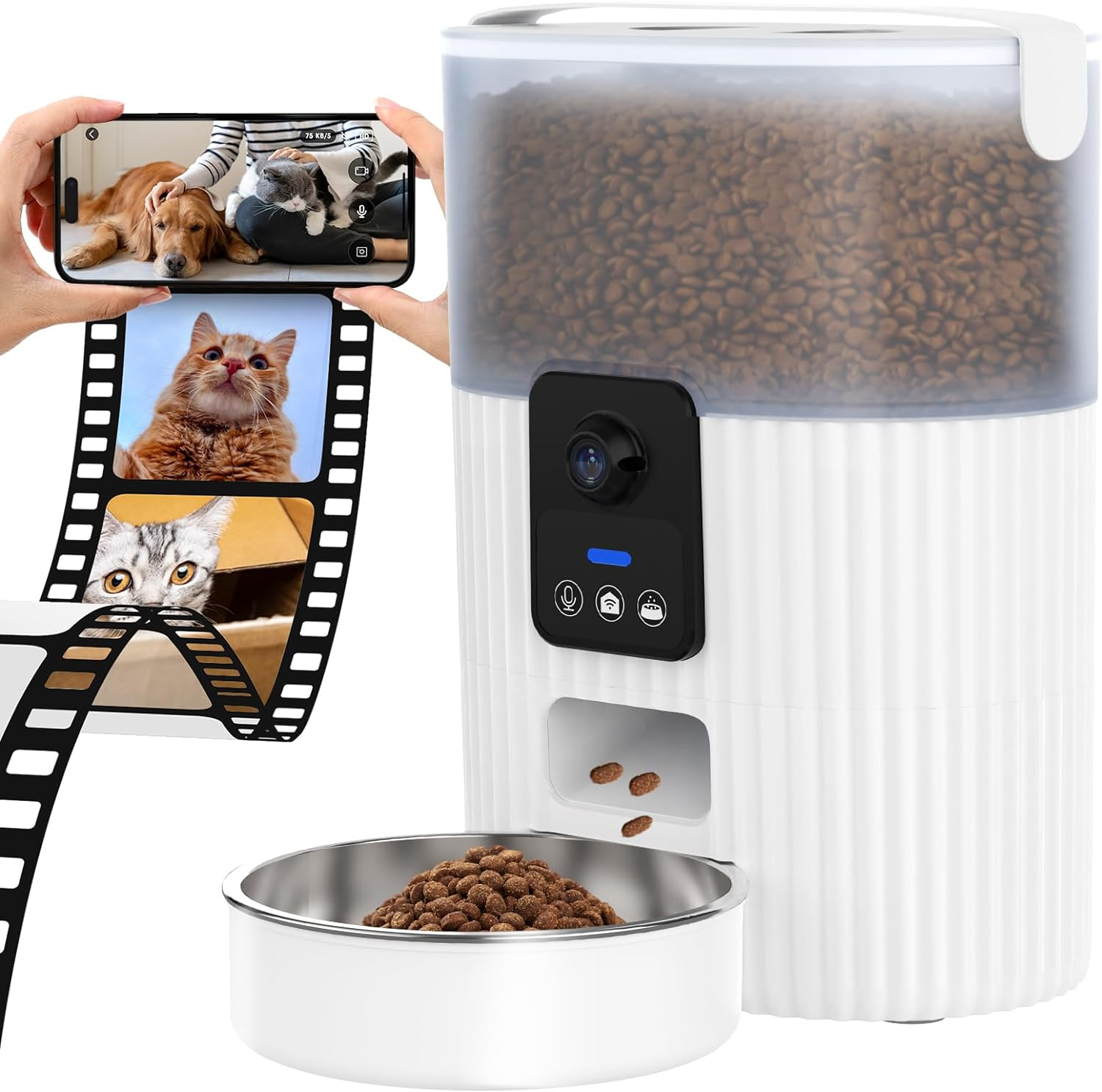 Advwin 3.5L Automatic Cat Feeder with Camera, 1080P HD Video with Night Vision, 5G Wifi Pet Feeder with 2-Way Audio, Motion Detection, Smart Timed Pet Feeder for Dogs and Cats