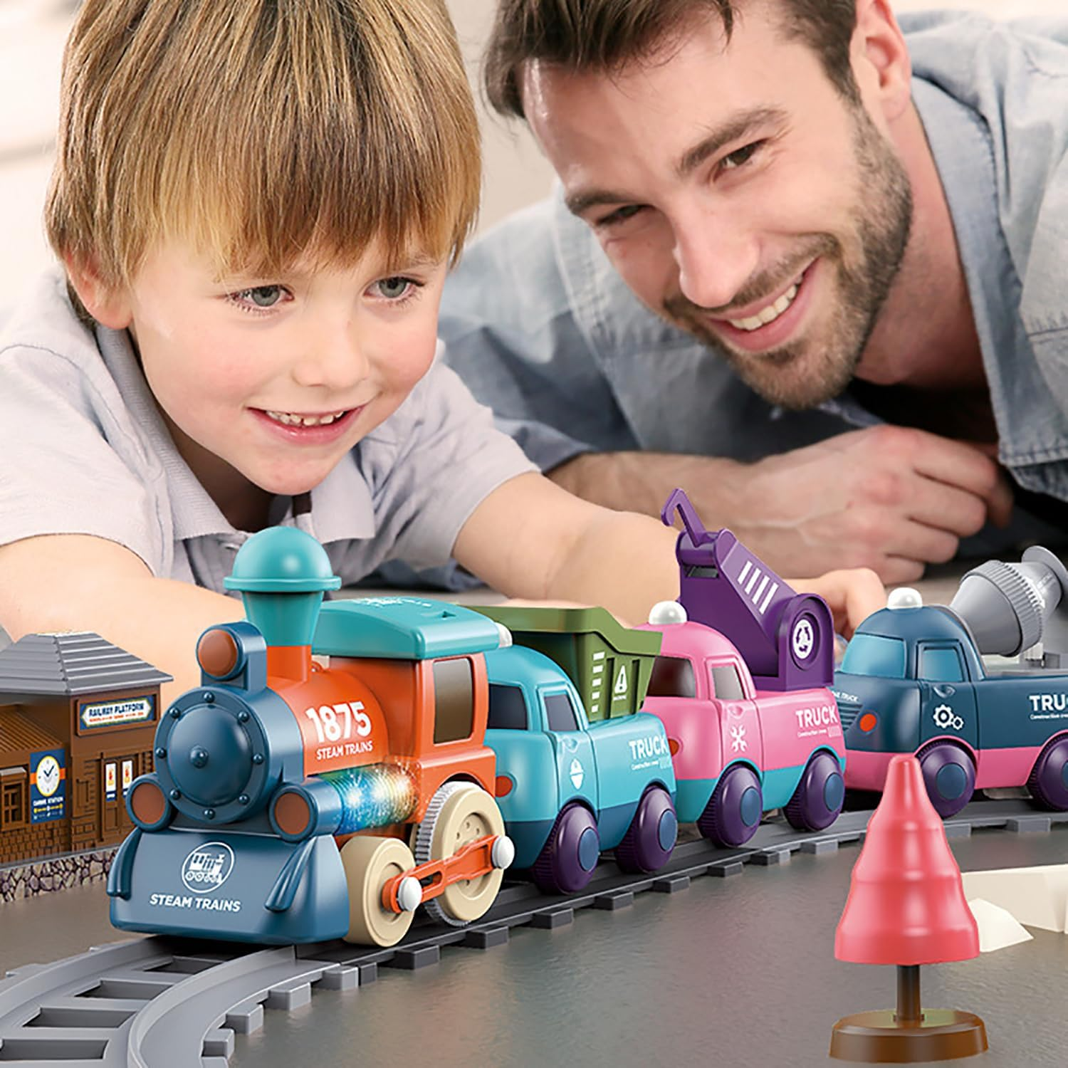 Train Set for Toddlers 2-4 Toys for 1 Year Old, Electric Train Set, Music&Lights & First Choo Choo Train for Toddlers Christmas Birthday Gifts for Boys Girls image number 2