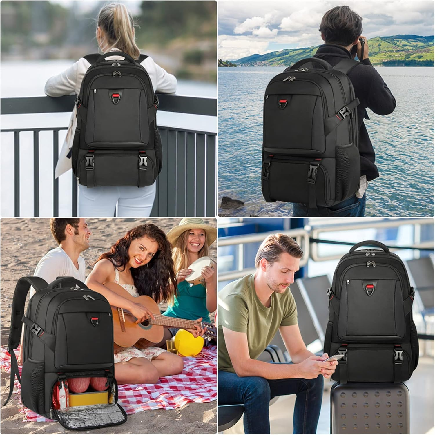 NEWHEY Lunch Backpack, 17.3 Inch Laptop Backpack with USB Charging Port 50L Waterproof Travel Backpack for Men Women - Blue image number 3