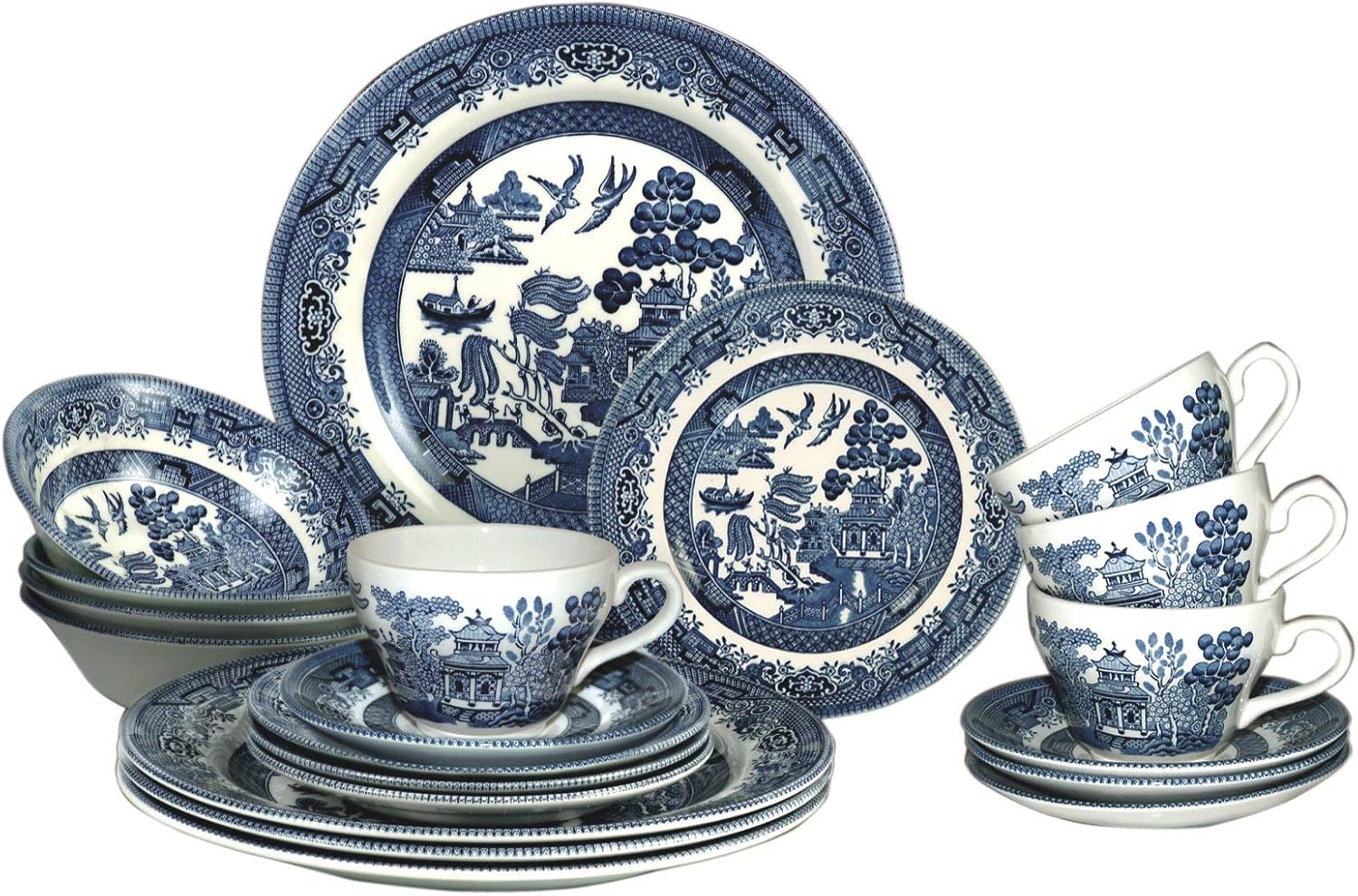 Churchill Blue Willow Plates Bowls Cups 20 Piece Dinnerware Set, Made in England image number 6