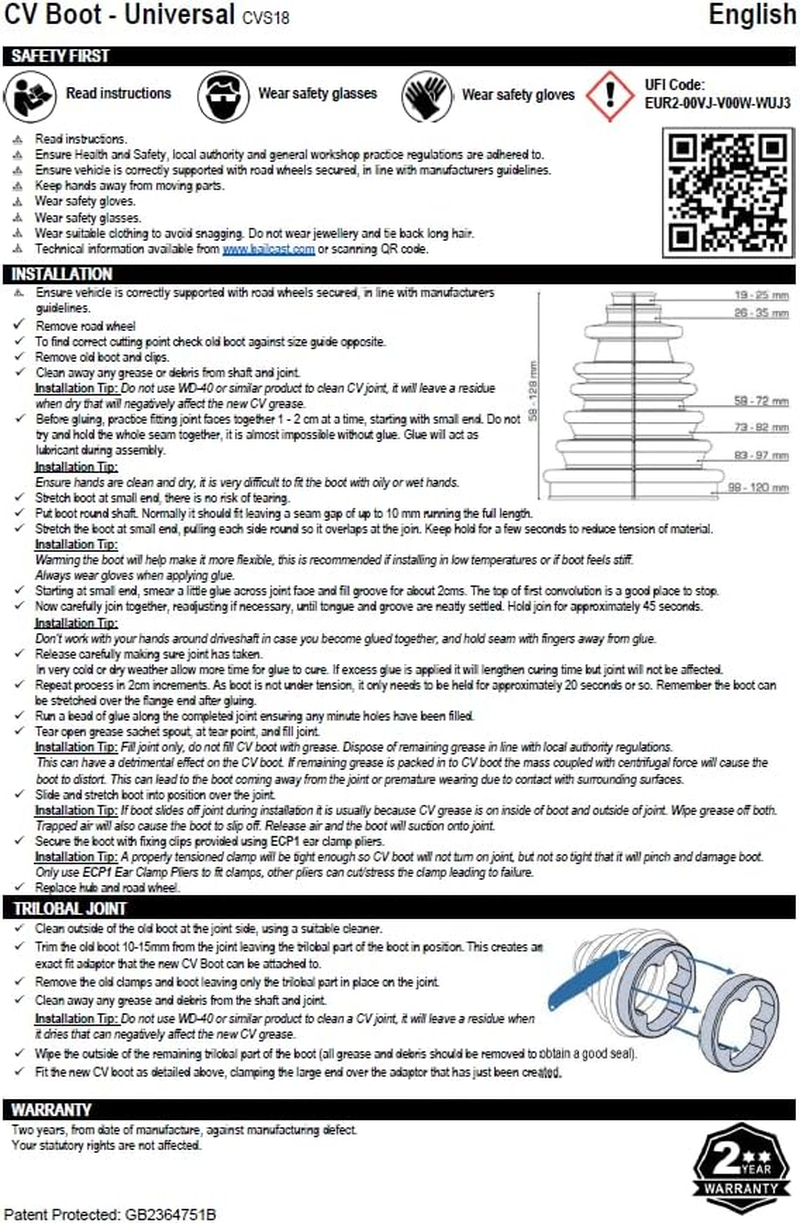 CVS18 Universal Split Constant Velocity Joint Gaiter Boot Replacement Kit, Black image number 1