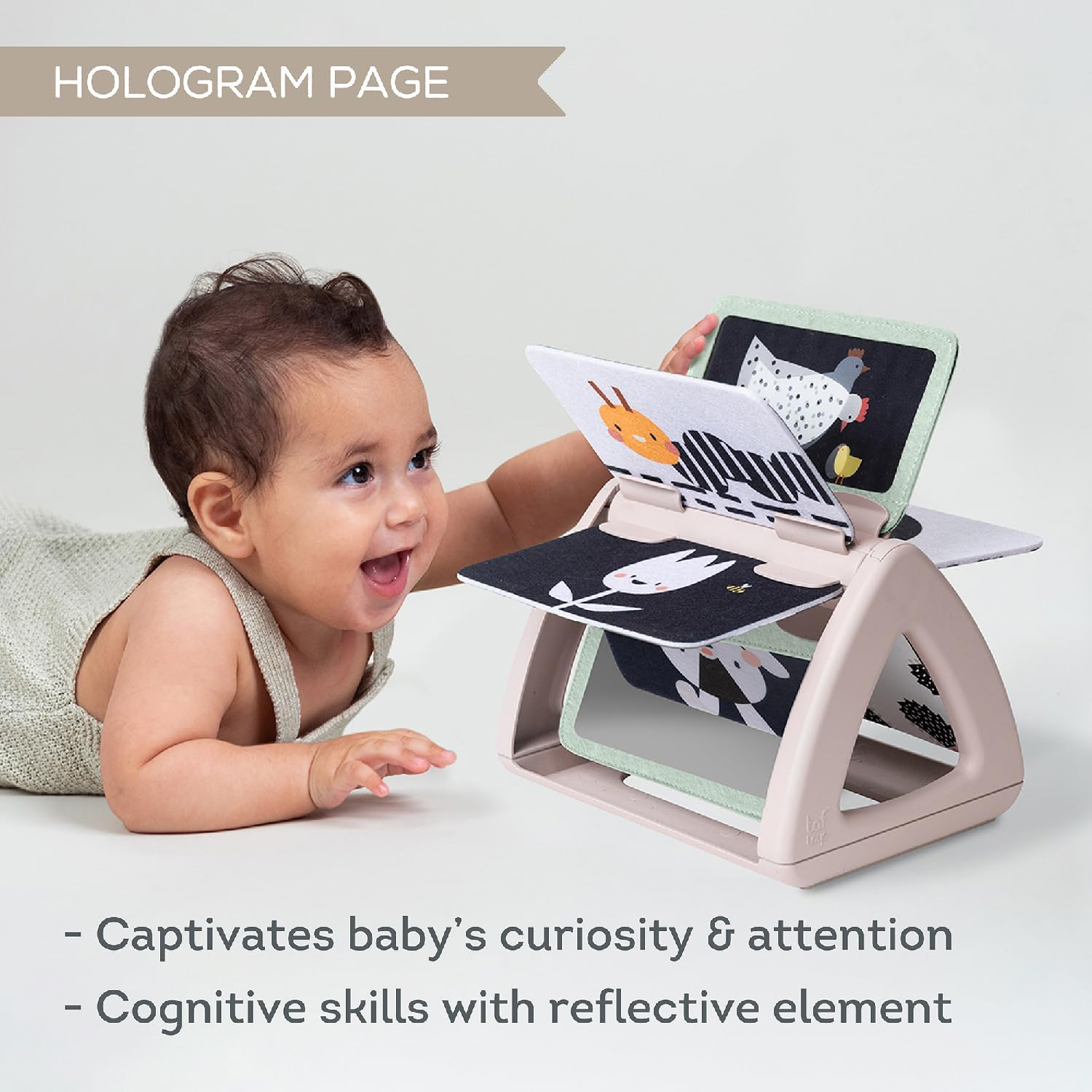 Taf Toys Black & White Rattling Spinning Book High Contrast Newborn Baby Toy 0-6, 6-12 Months with Mirror for Visual Stimulation, Tummy Time & Early Cognitive Development, Montessori Learning Activity image number 4