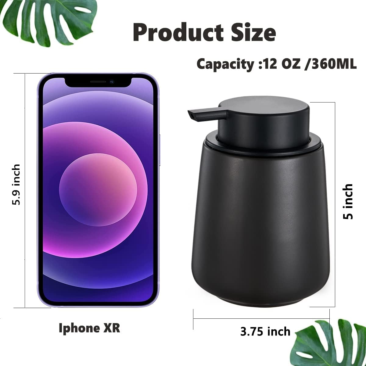 Eyrozia 12Oz Black Soap Dispenser - Ceramic Lotion Hand Soap Dispenser Set with Easy-To-Press Pump, Refillable Liquid Hand Soap Dispenser for Bathroom, Dish Soap Dispenser for Kitchen, 2 Pack - Beige Liquid Dispenser image number 6