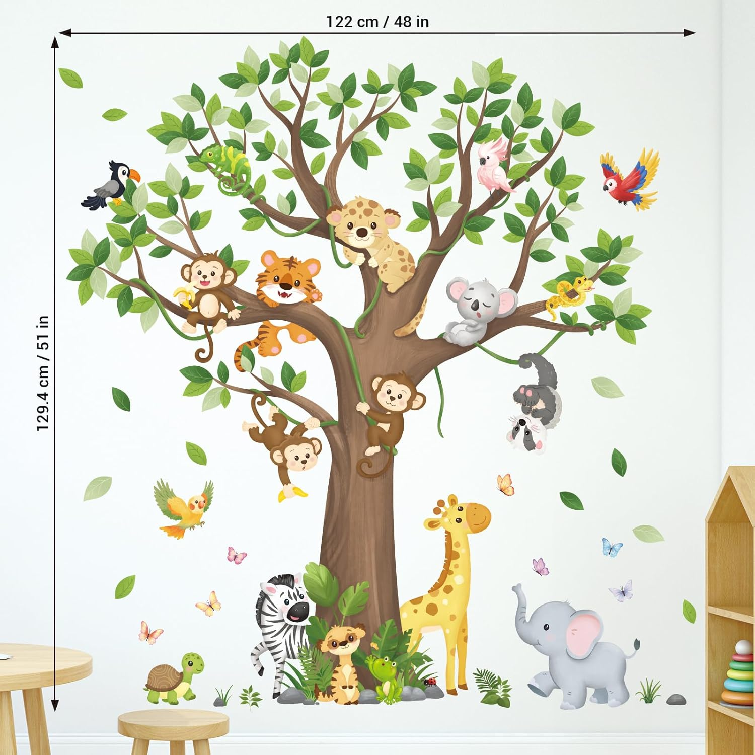 DECOWALL SG4-2504 Large Tree Jungle Animals Wall Stickers Peel and Stick Removable Decals for Kids Safari Nursery Bedroom Playroom Decor Zoo image number 5