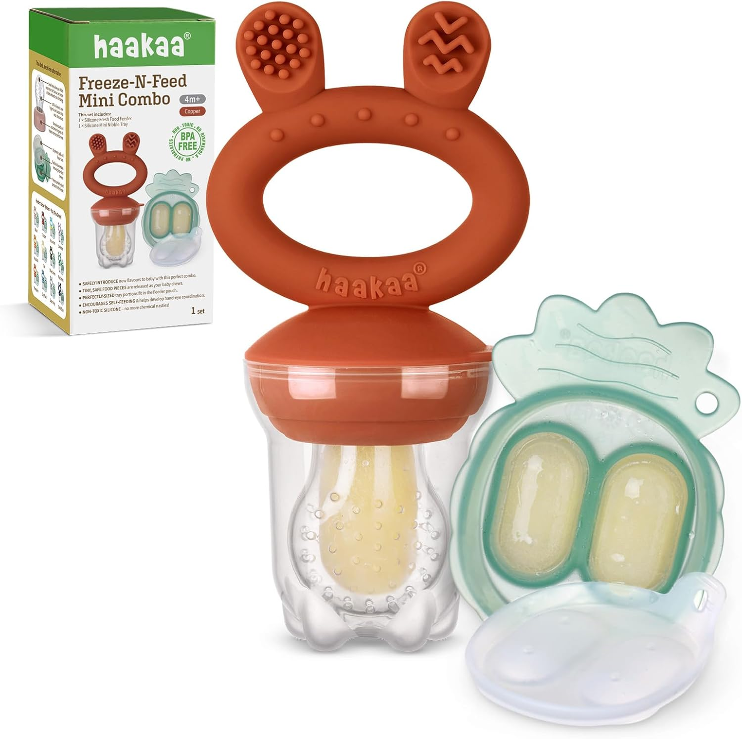 Haakaa Baby Fruit Food Feeder & Mini Freezer Nibble Tray Combo, Breastmilk Popsicle Molds for Baby Cooling Relief, BPA Free Silicone Feeder for Safe Infant Self Feeding, 4 Month+(Lavender)