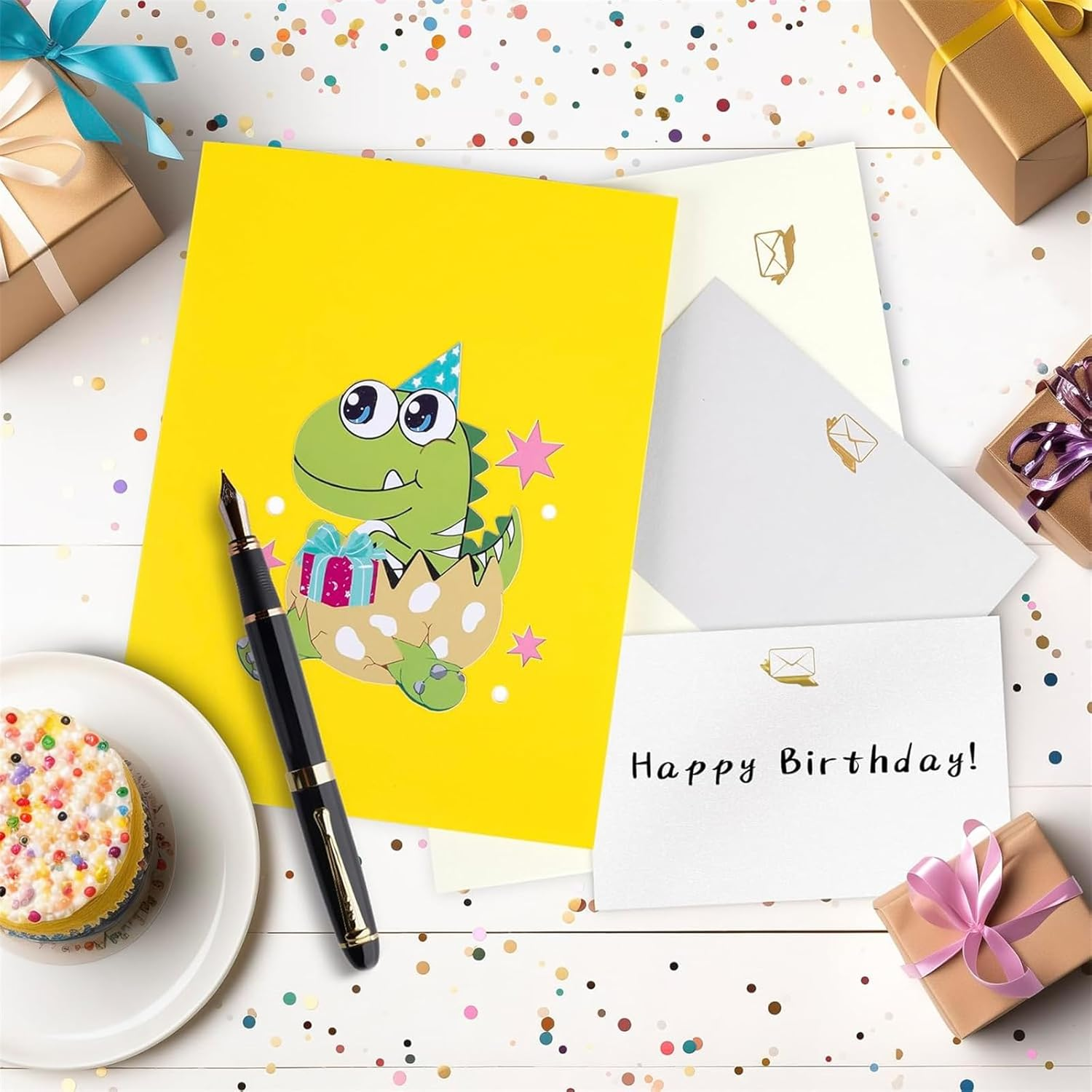 Dinosaur Birthday Pop up Card, Birthday Card with Fun Dinosaur Design, 3D Greeting Card with Envelope, Pop up Birthday Gift Cards for Kids, Boys, Girls
