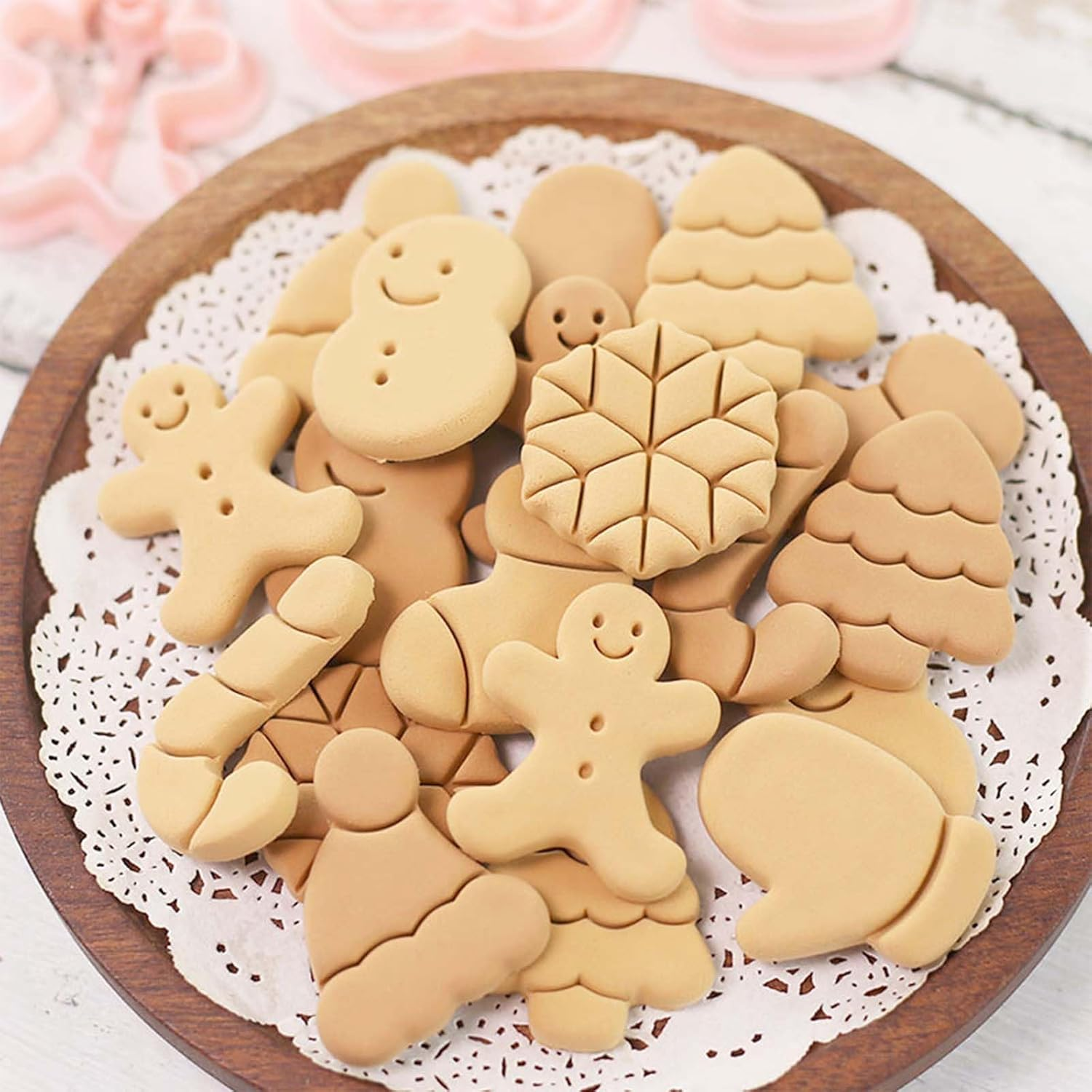8 Piece Mini Cookie Cutters - One-Touch 3D Raised Cookie Stamps - Mini Gingerbread Man, Snowflake, Snowman, Christmas Tree Baking Molds - Ornament Cookie Cutter Set