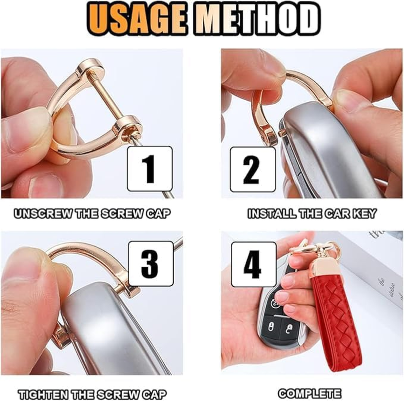 Leather Car Keychain, 360&deg; Rotatable Handmade Knit Keychain, Key Fob Holder with Anti-Lost D-Ring image number 3