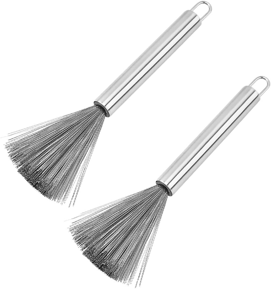 Stainless Steel Brushes, 2 Pcs Multi-Functional Kitchen Scrubber with Long Handle, Cookware Scrubber Brush, Suitable for Removing Stubborn Messes from Cast Iron, Pots, Pans, Grill image number 1