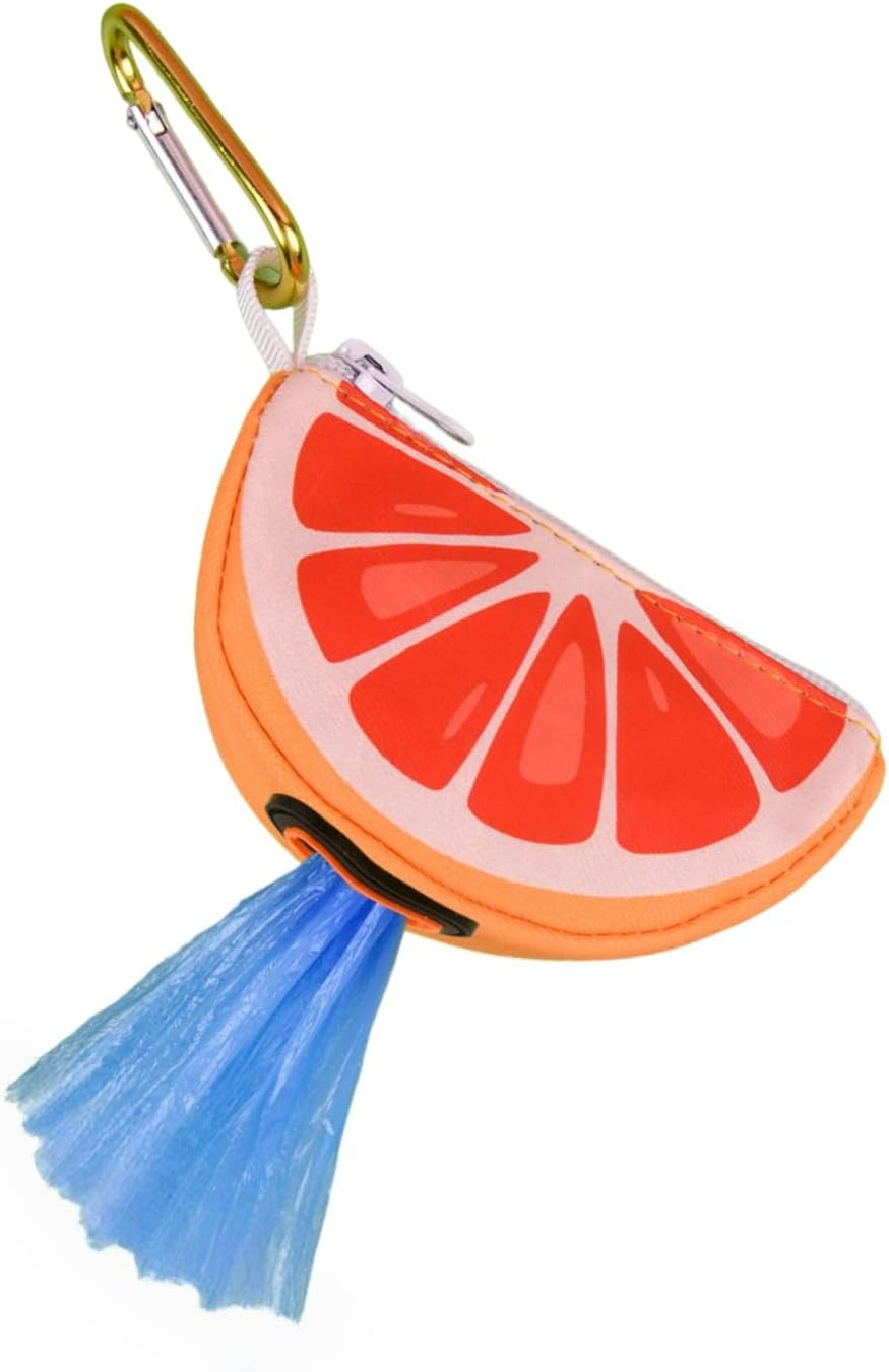 Grapefruit Design Waterproof Waste Bag Dispenser with Zipper, Portable Dog Poop Bag Holder with 15 Bags (Grapefruit Pink)