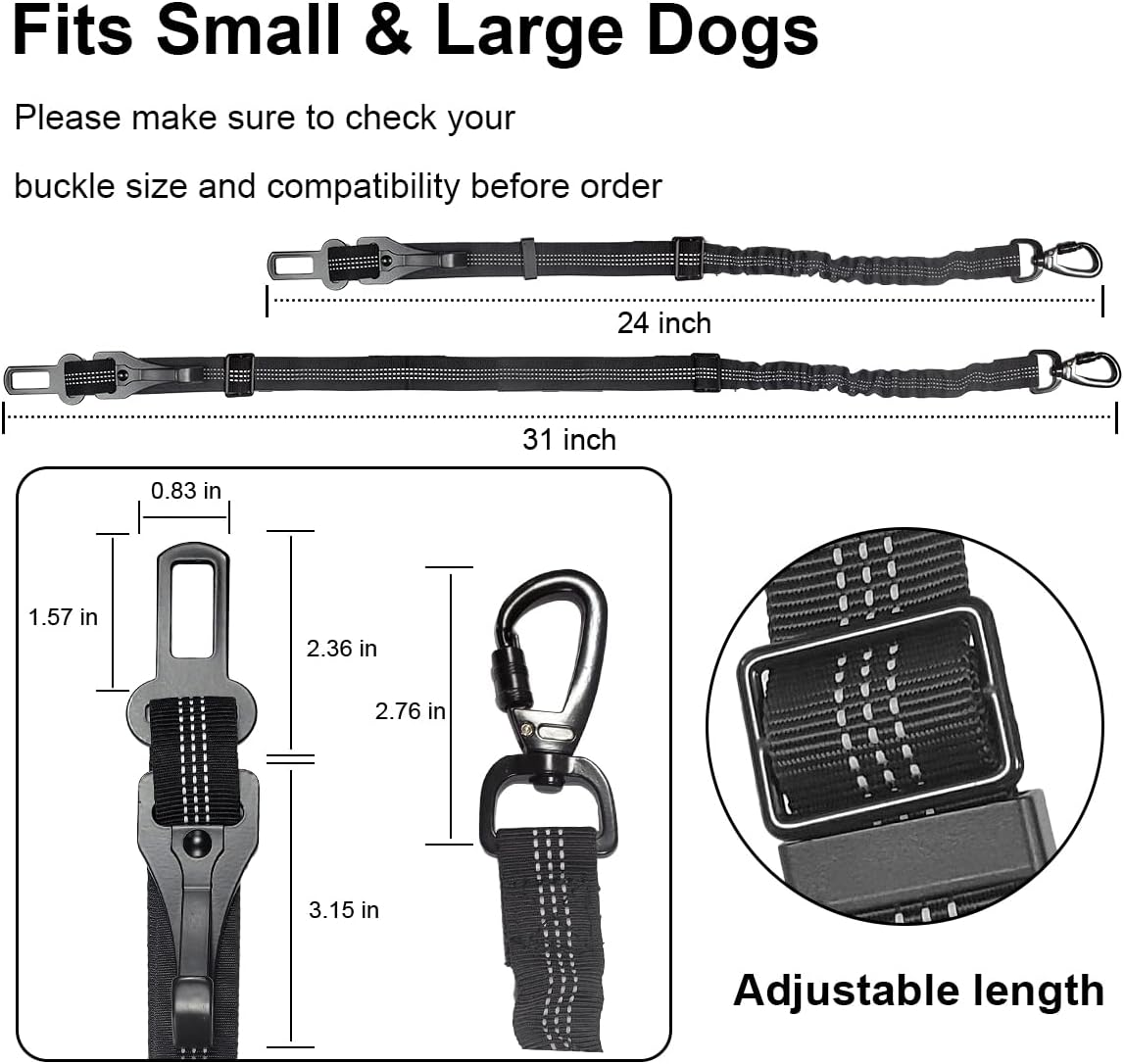 Ruayia Seat Belt Dog Car 3-In-1, Car Dog Buckle with Elastic Shock Absorption, Thick Zinc Alloy, Double Secure Bolt Hook and Double Buckle, Black