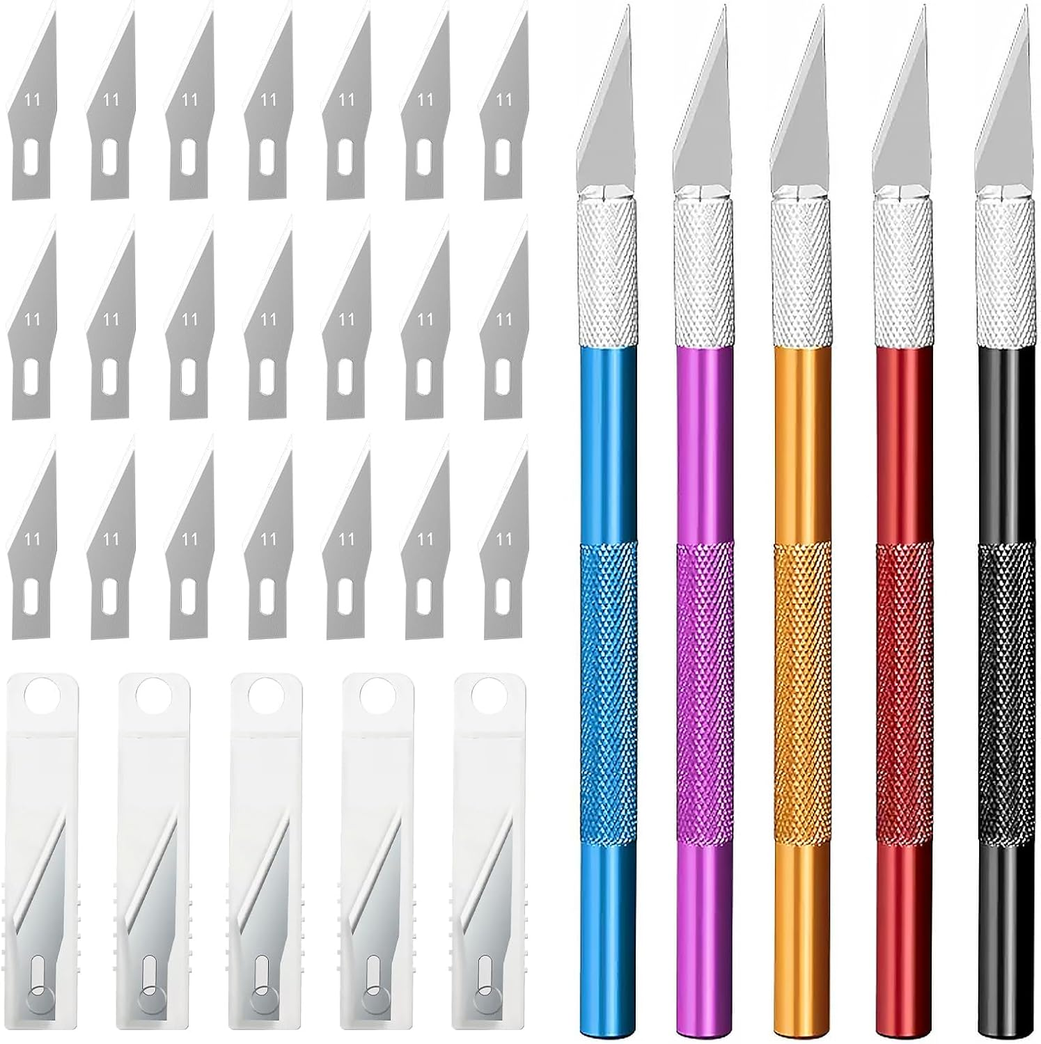 Swpeet 30 Pack in Set, 5Pack 5 Colors Approx 5.6 Inch Sharp Craft Knife, Hobby Knife, Stainless Steel Precision Cutter with 25 Pack Replacement Blades for DIY, Art, Cutting, Carving image number 3