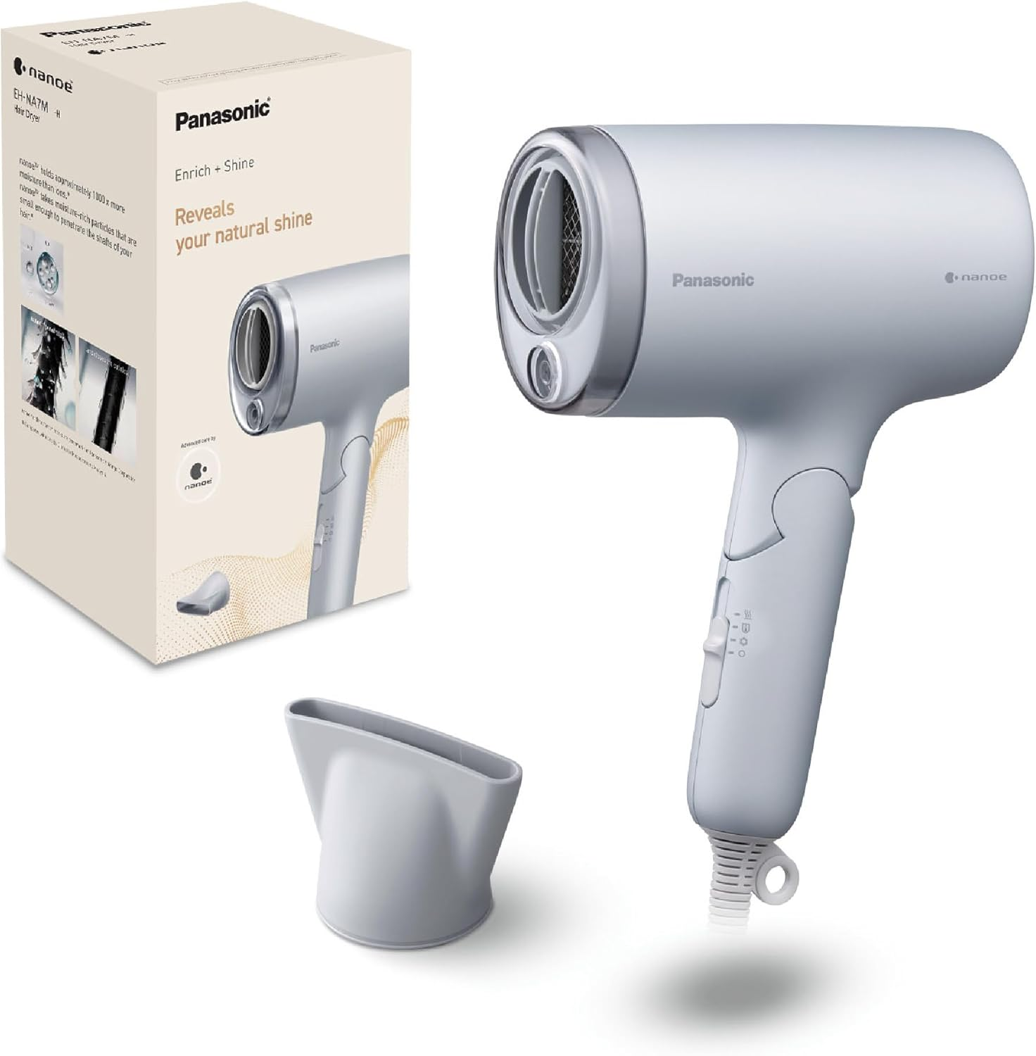 Panasonic Nanoe Hairdryer, Foldable, with Hot/Cold Modes and Quick Dry Nozzle (EH-NA7M)