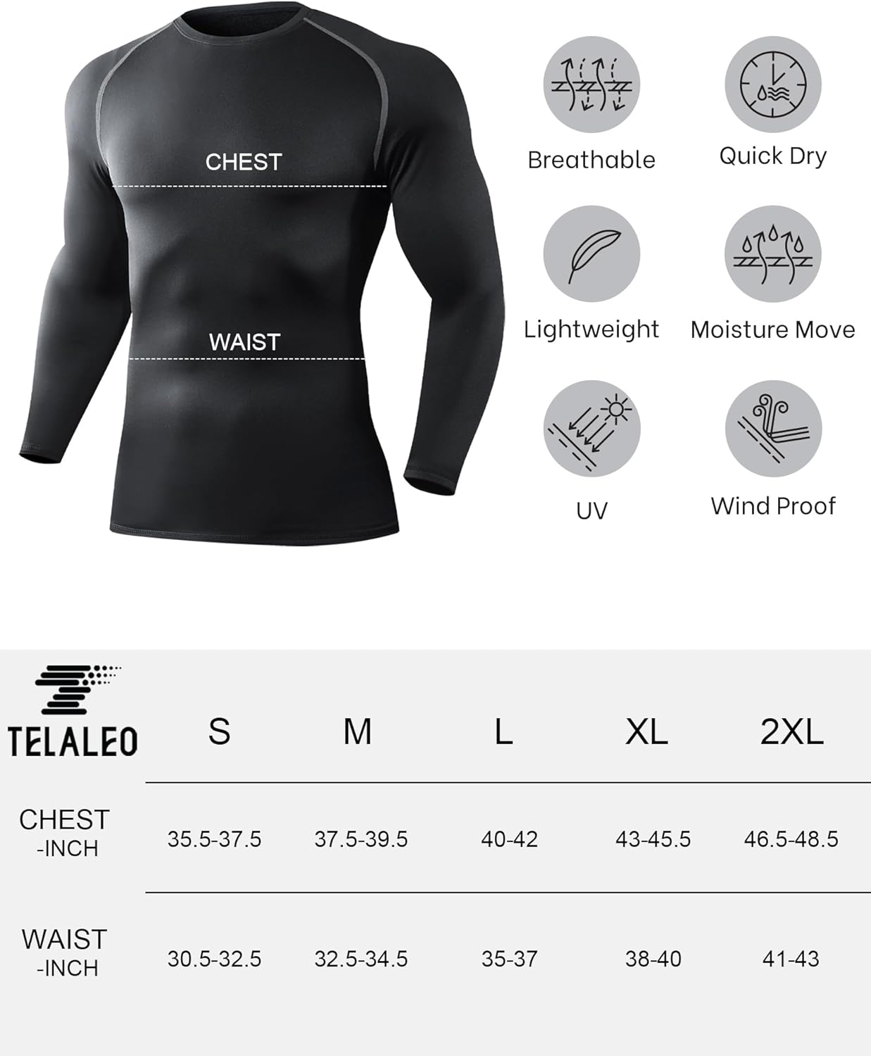 TELALEO 3 Pack Men'S Thermal Compression Shirt Fleece Lined Long Sleeve Athletic Base Layer Cold Weather Gear Workout Top