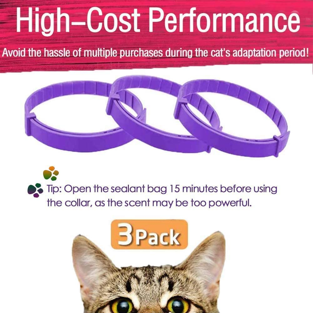 Cat Calming Collar, 3 Pack Calming Collar for Cats, Kitten Pheromone Anti-Anxiety Calm Collars, Adjustable Waterproof Collar up to 15 Inches Fit for Small Medium Large Cats image number 5