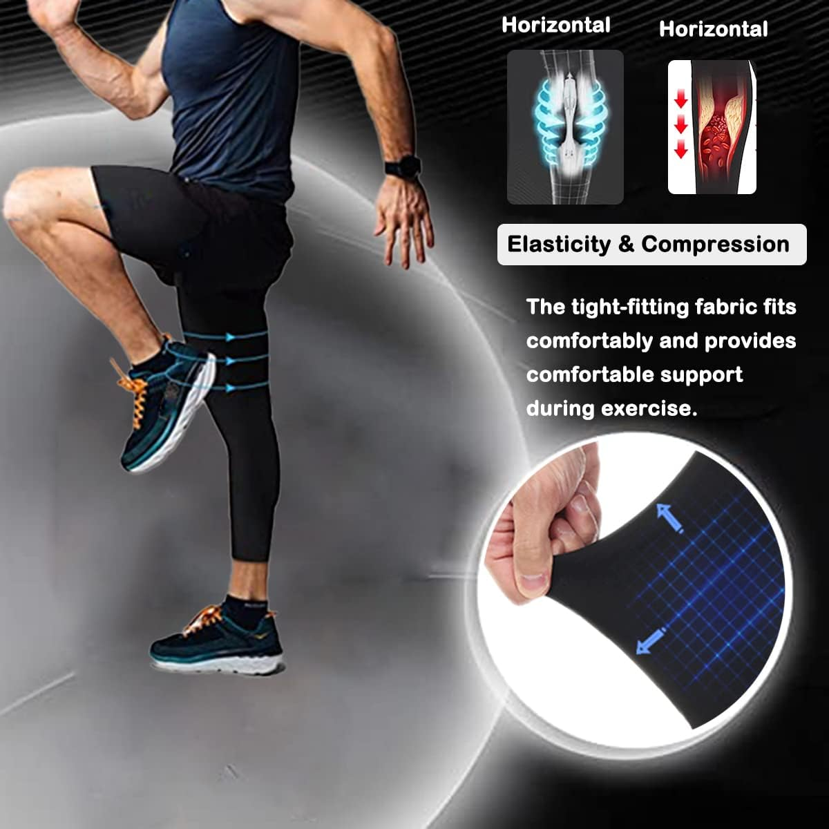 Men'S Compression Sport Pants Single Leg 3/4 Base Layer Basketball Leggings Athletic One Leg Capri Tights Running image number 4