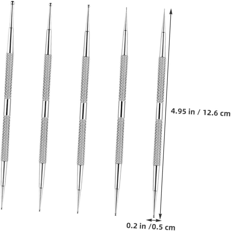 HEALEEP 5Pcs Nail Art Drill Pen Nail Art Tools Dotting Pen Tool Silver Stainless Steel image number 5