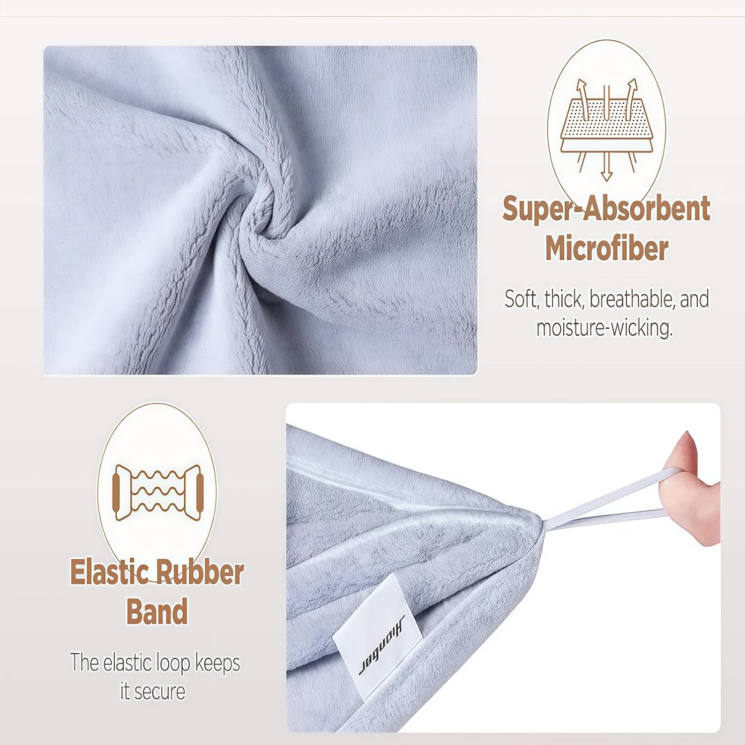 Microfiber Hair Towel, Turban 3 Pcs Hair Turbans for Wet Hair,Hair Drying Towel with Button,Head Towel to Dry Hair Quickly Drying Hair Wrap Towels for Girls with All Hairstyles (Blue,Grey,Pink) image number 6