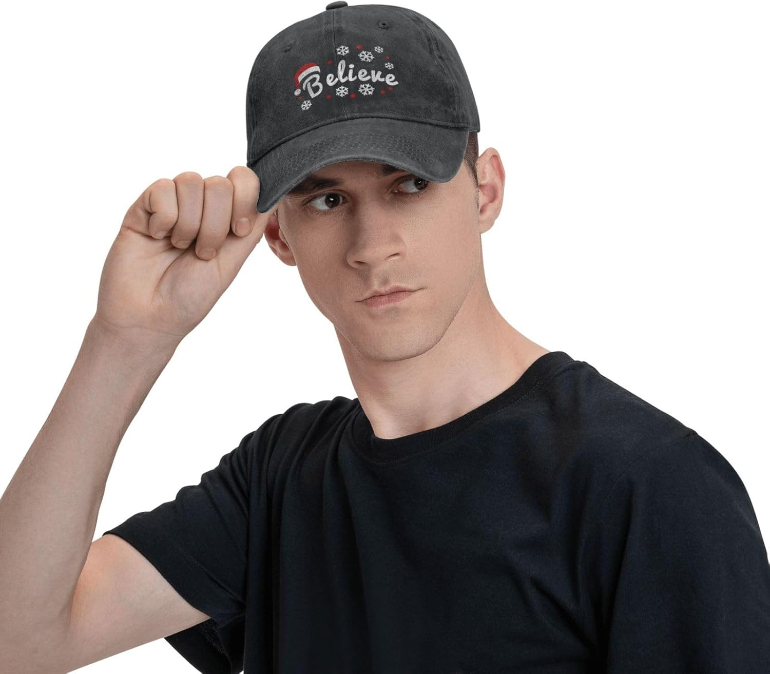 Christmas Baseball Cap Christmas Hat for Men Women Unisex Adult Vintage Washe Adjustable Santa Hat - Black image number 2