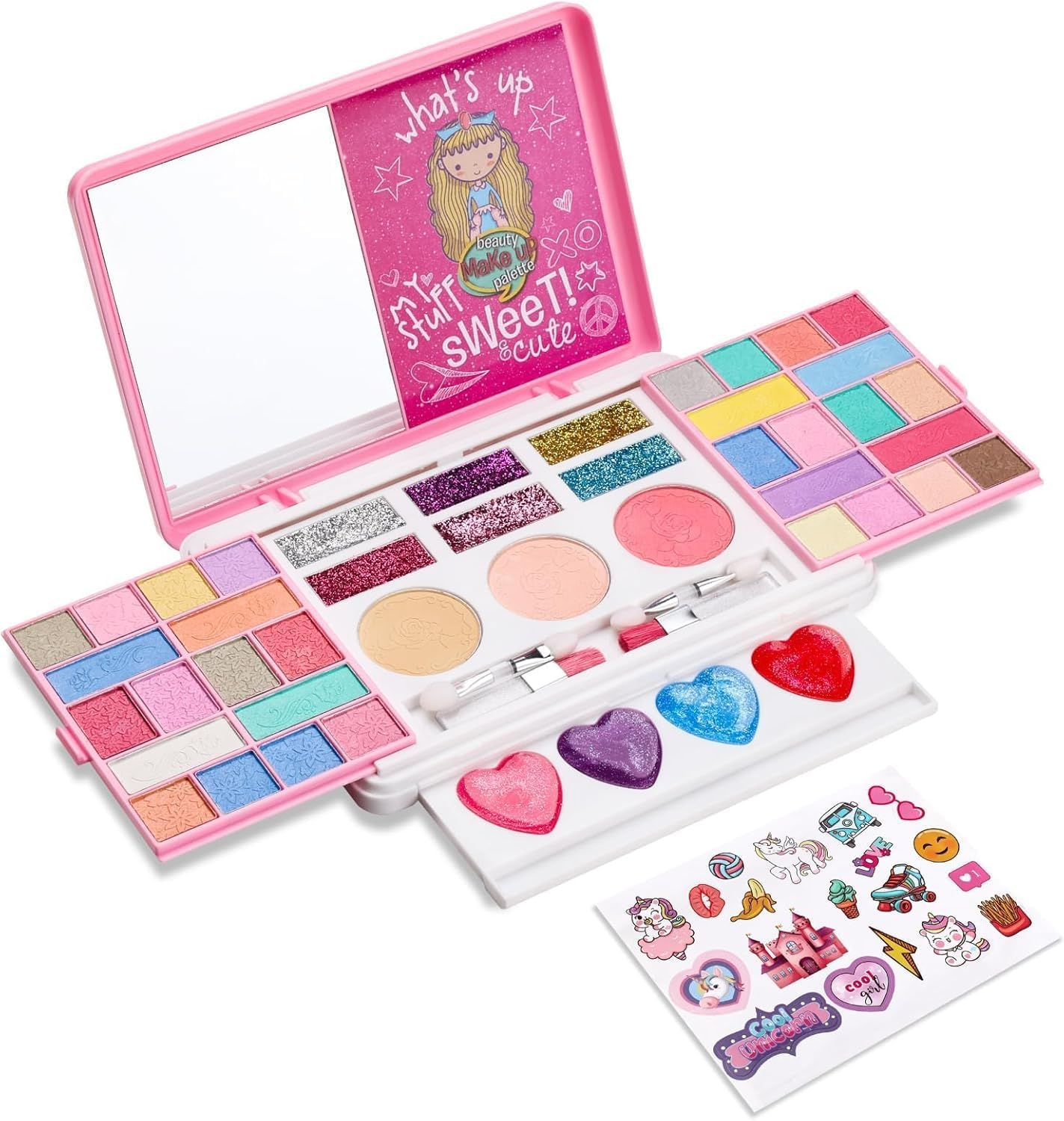 Kids Makeup Kit for Girls, Real Washable Cosmetic Beauty Toy with Mirror and Stickers, Safe & Non-Toxic Makeup Set for 3-12 Year Old Kids Toddler Girl Toys image number 3