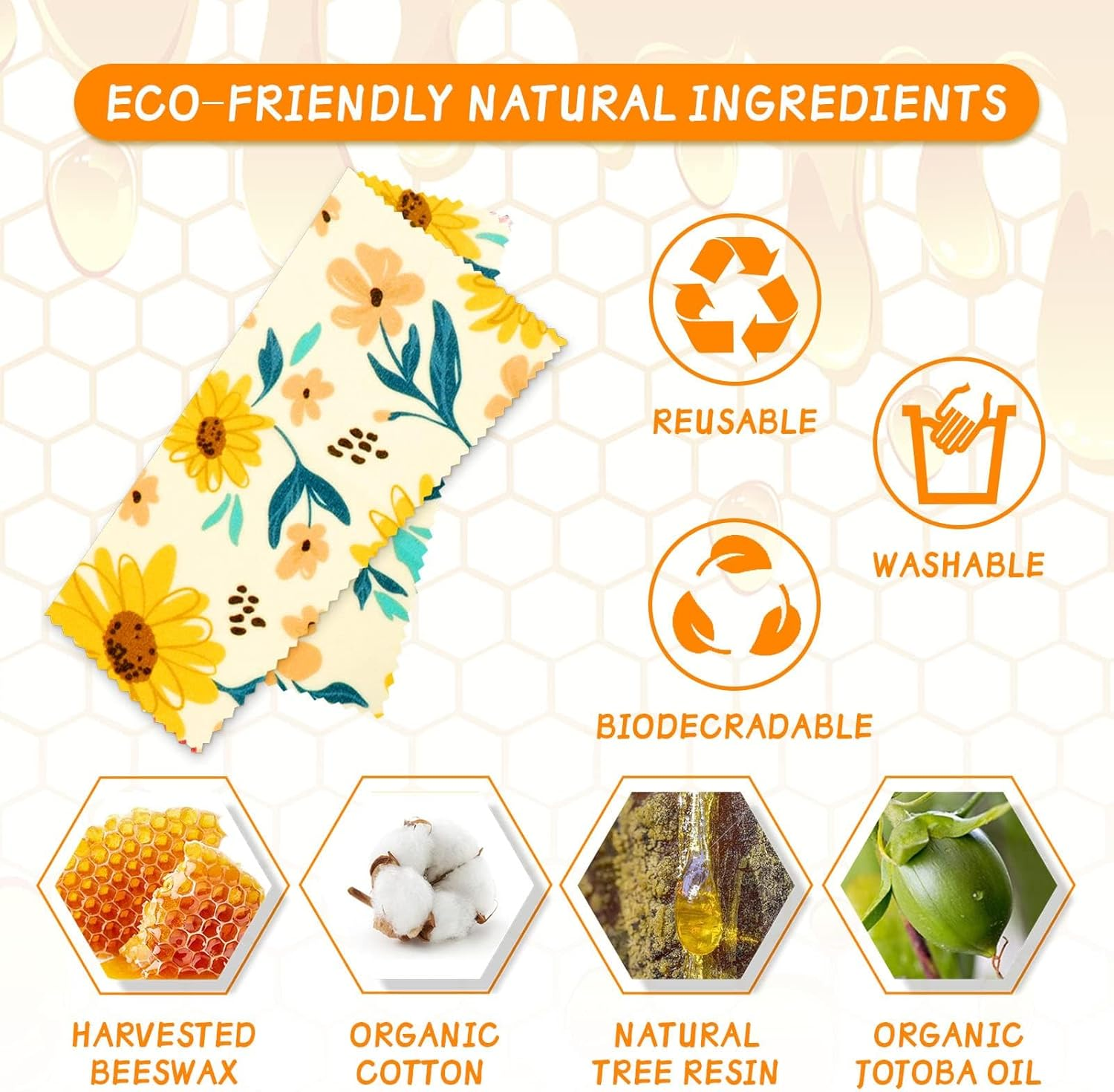 9 Pack Beeswax Wraps for Food, Eco-Friendly Beeswax Food Wraps, Bread Sandwich Wrapper - Organic, Sustainable, Zero Waste, Reusable Plastic-Free Food Storage Wrap, 1XL, 3M, 5S image number 4