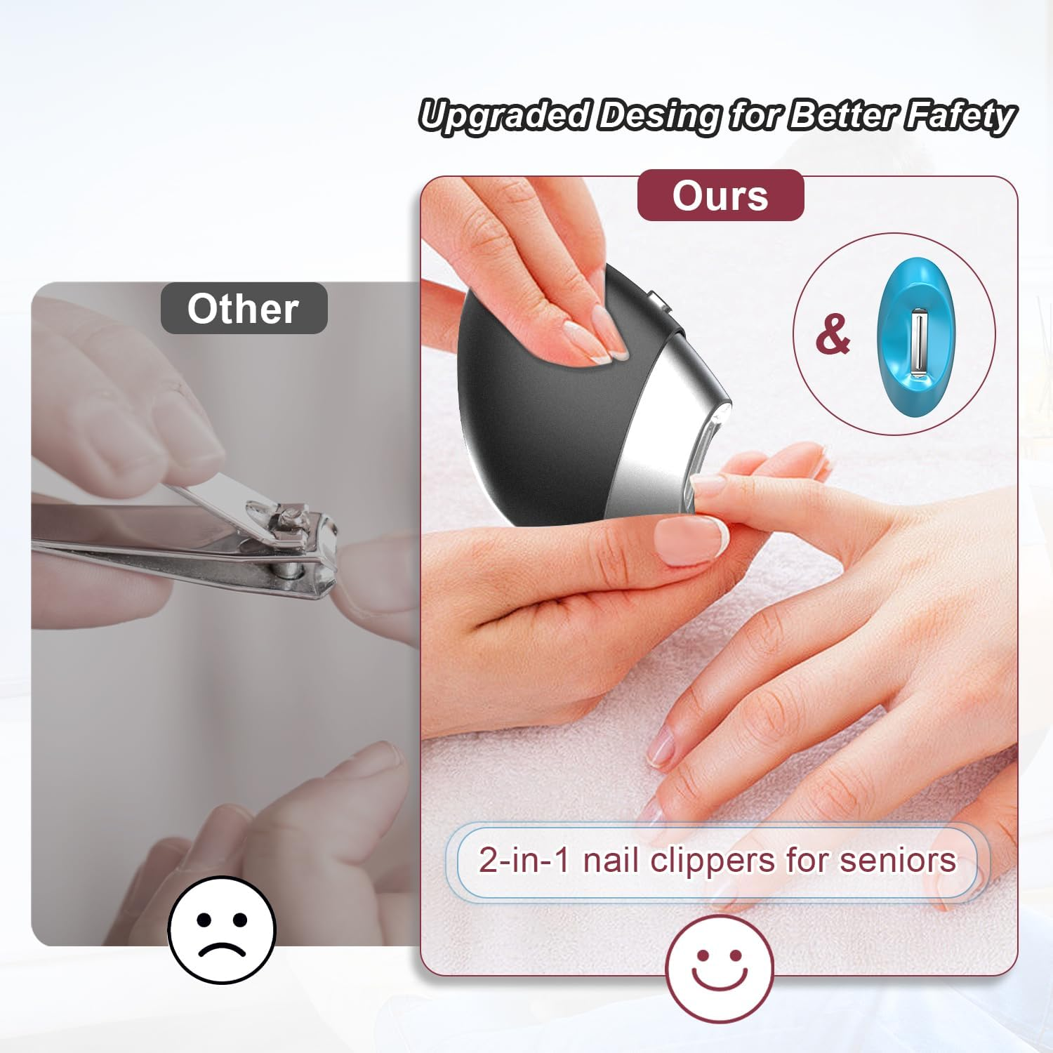 Electric Nail Clipper with Replacement Head & Nail Scraps Storage, Finger Nail Clippers Adult, 2-Speed Trimmer, Type-C, Magnetic Cover, Safety Nail Clippers for Men, Baby, Kids, Women, Seniors image number 3