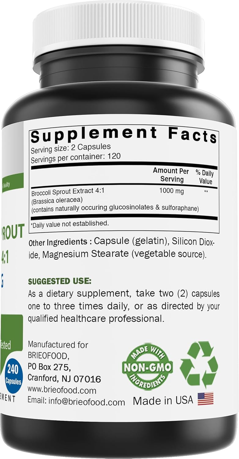 Brieofood Broccoli Sprout Extract 4000Mg Serving - 240 Capsules image number 2