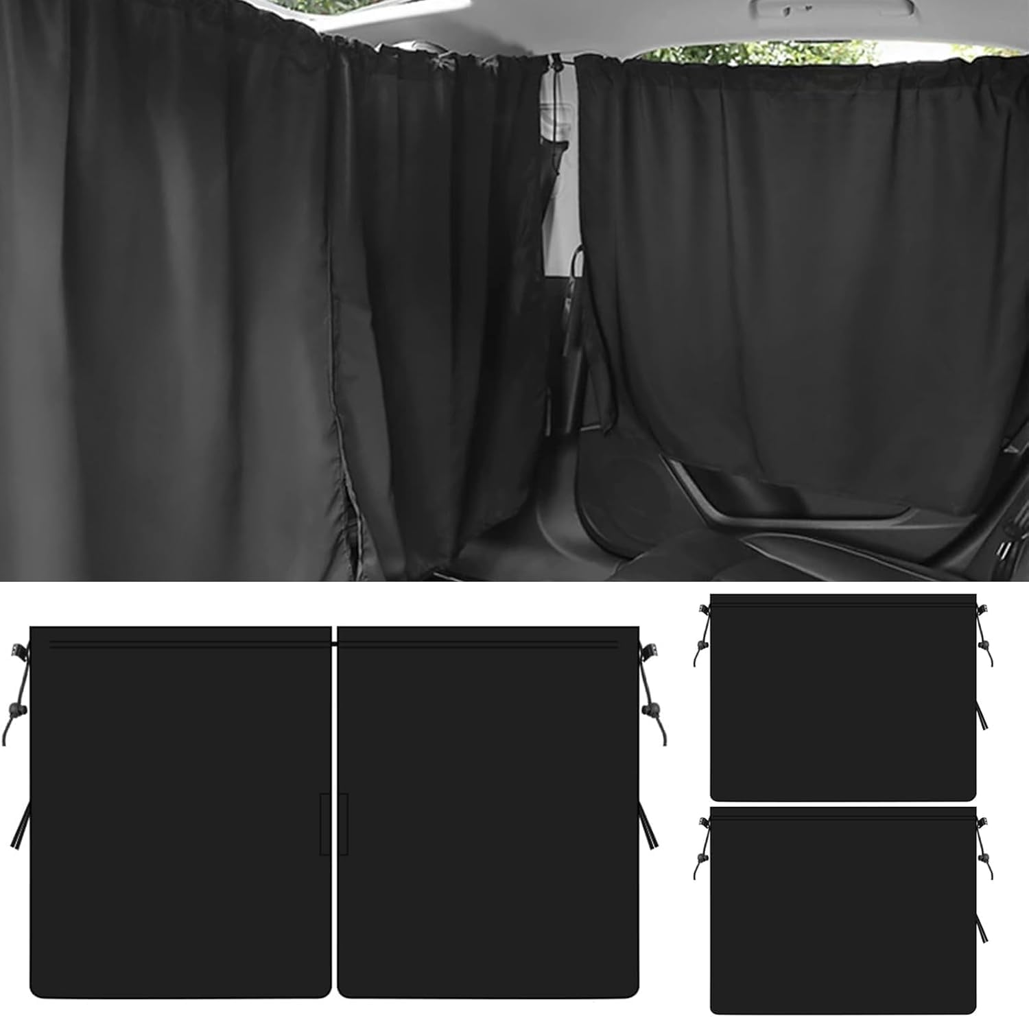 Limcryspp a Set of Car Curtains, 1 Rear Seat Partition Curtain and 2 Rear Side Curtains, Detachable, Travel Camping Nap Sleeping Accessories