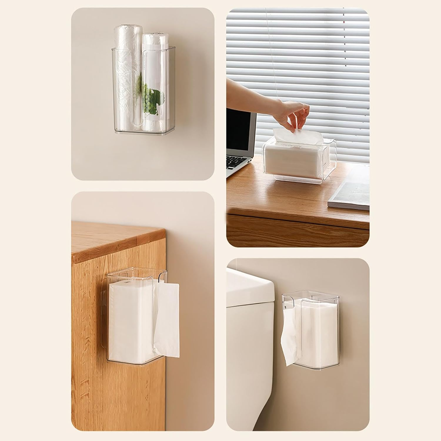 Wipes Dispenser for Restroom, No Punching Wipe Tissue Storage Box Case, Toilet Paper Holder Refillable Clean Container Box for Kitchen, Bedroom, Bathroom, 7.2X4.92X4.33In image number 1