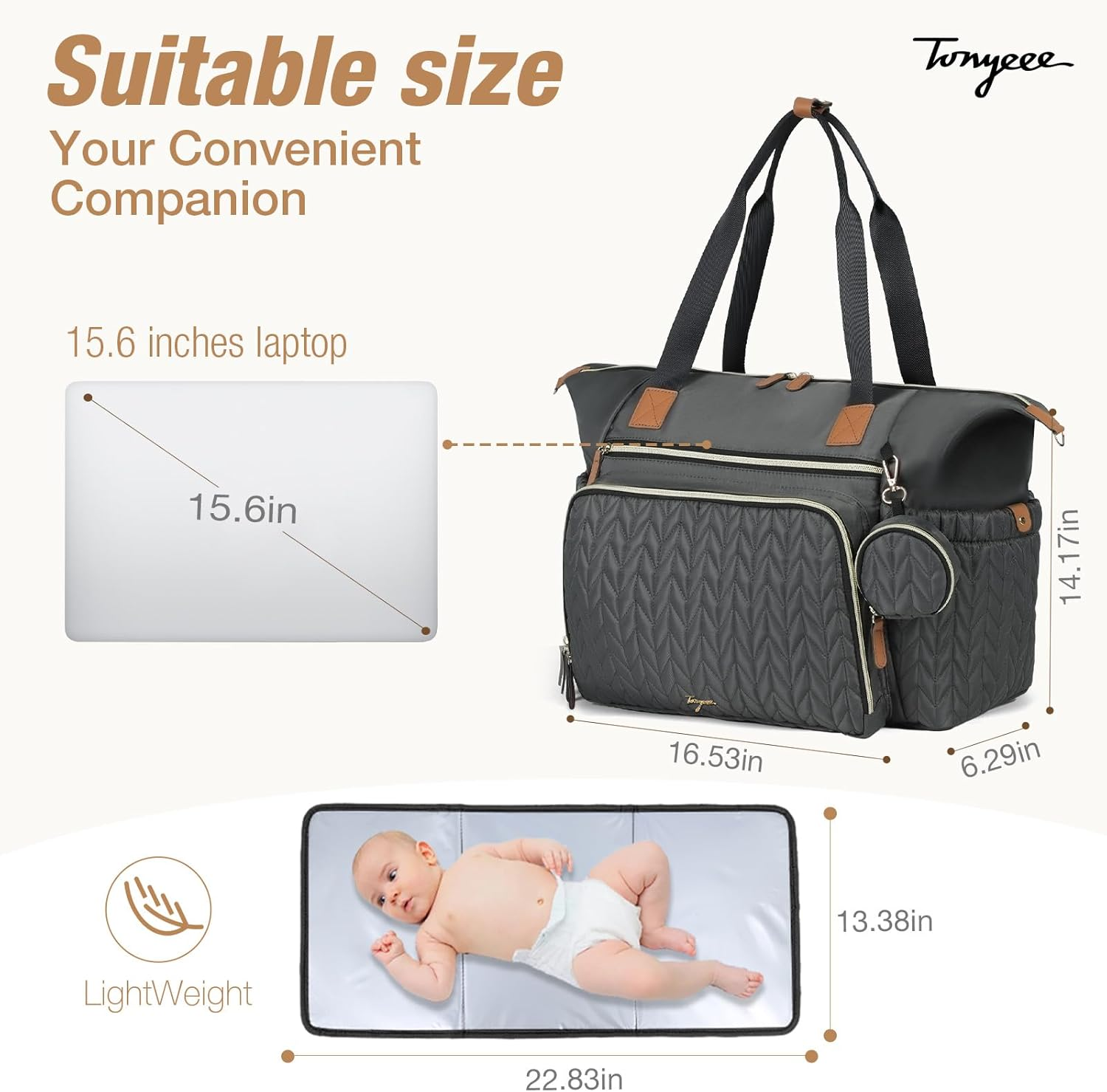 Tonyeee Baby Wickelrucksack Gro&szlig;e Wickeltasche,Wasserdicht Tragbare Reise Umh&auml;ngetasche Tragetasche Henkeltaschen Babytasche Mit Schultergurte image number 2