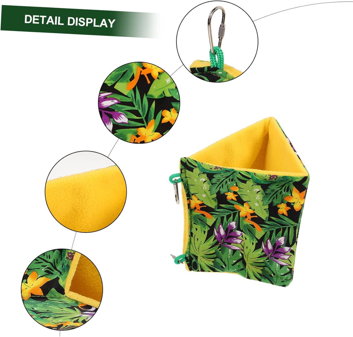 FONDOTIN Summer Parrot Hanging Hammock Bird Nest with Tropical Print Comfortable Sized Bed for Small Birds like Canaries and Parakeets Secure Sunshade Shelter for Cage Window image number 2