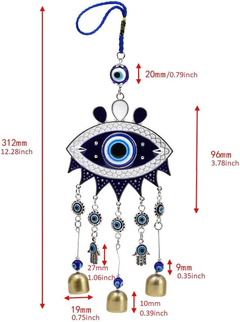 Evil Eye Wind Chimes and Wall Hanging Decoration - Big Devil Blue Eye Wind Bells Handcraft Hanging Decoration - Car Charm image number 3