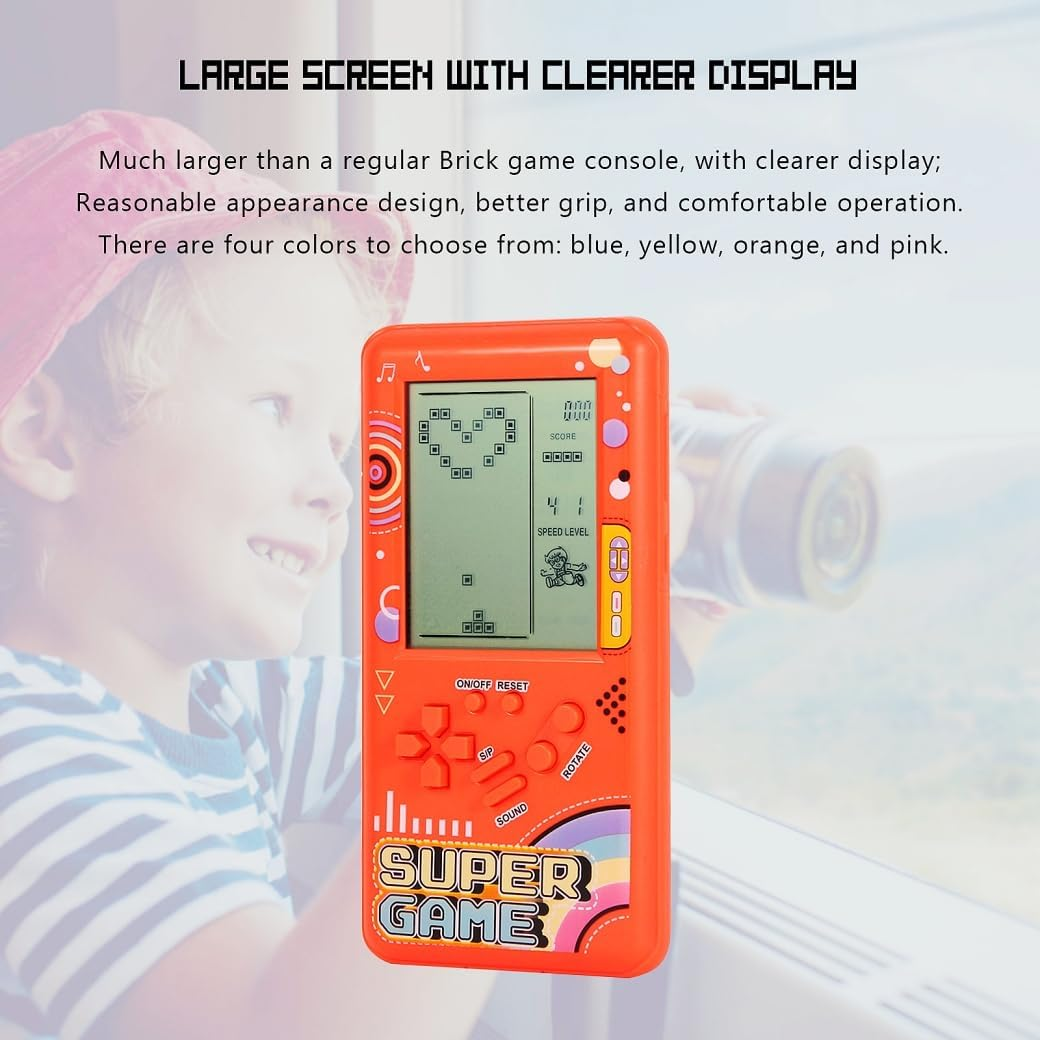 New Big Screen Block Brick Game Console with 23 Games *99 Modes Handheld Console Children'S Console Retro Video Games Adjustable Difficulty Indoor Toys Outdoor Puzzles Toys (Orange) image number 5