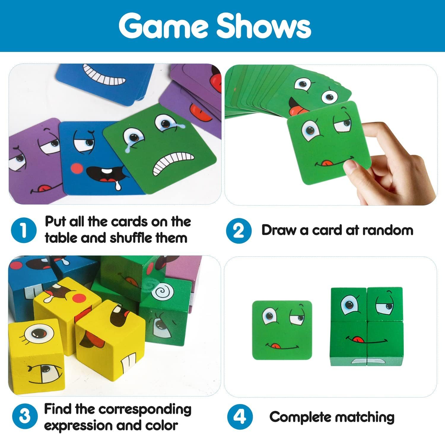 Montessori Wooden Face-Changing Puzzle Blocks - Brain Teaser Building Cube Board Game for Kids Ages 3+ | Educational Matching Toy for Toddlers (Jigsaw Blocks) image number 6