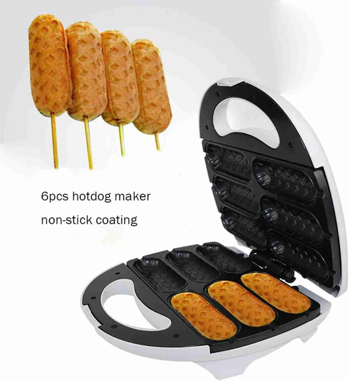 MENDUNER Corn Dog Waffle Maker 750W Double-Sided - Quickly Cooks 6 Corn Dogs Evenly, Non-Stick Coating For, Commercial Grade Stainless Steel Construction (AU Plug 220‑240V) image number 2