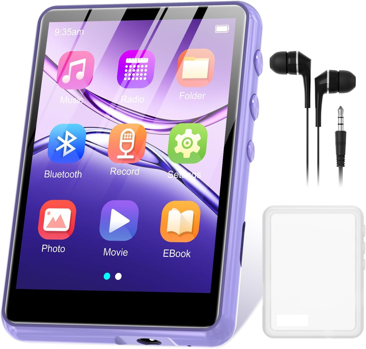 128GB MP3 Player with Bluetooth 5.4, 2.4" Portable Hifi Music Player with FM Radio/Hd Speaker/E-Book/Photo/Video/Alarm Clock, Walkman Digital Music Player Earphones Included