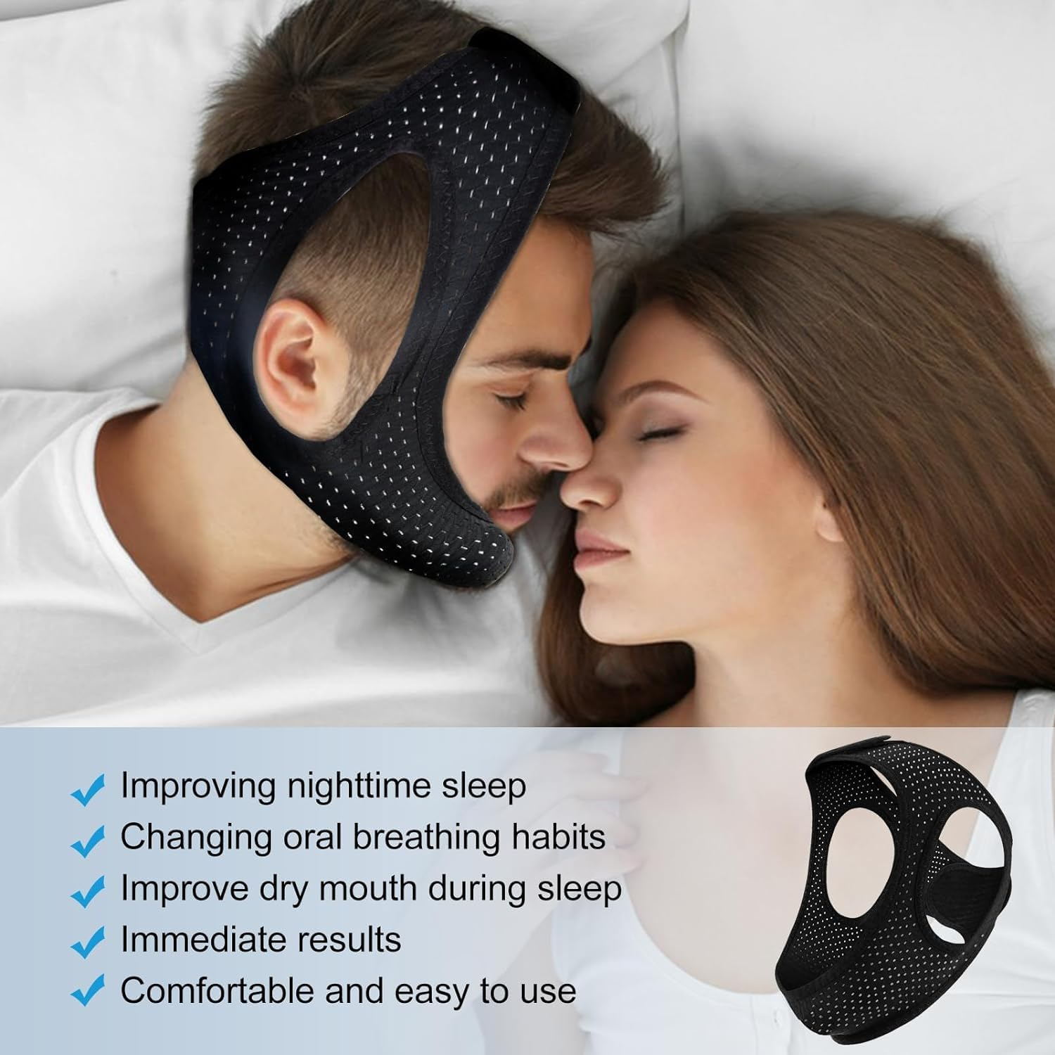Anti Snoring Device Anti-Slip Adjustable anti Snoring Chin Strap,Snoring Reduction Stop Snoring Device Snoring Solution,Professional Effective anti Dry Mouth Chin Strap Stop Noise Snoring Strap image number 3