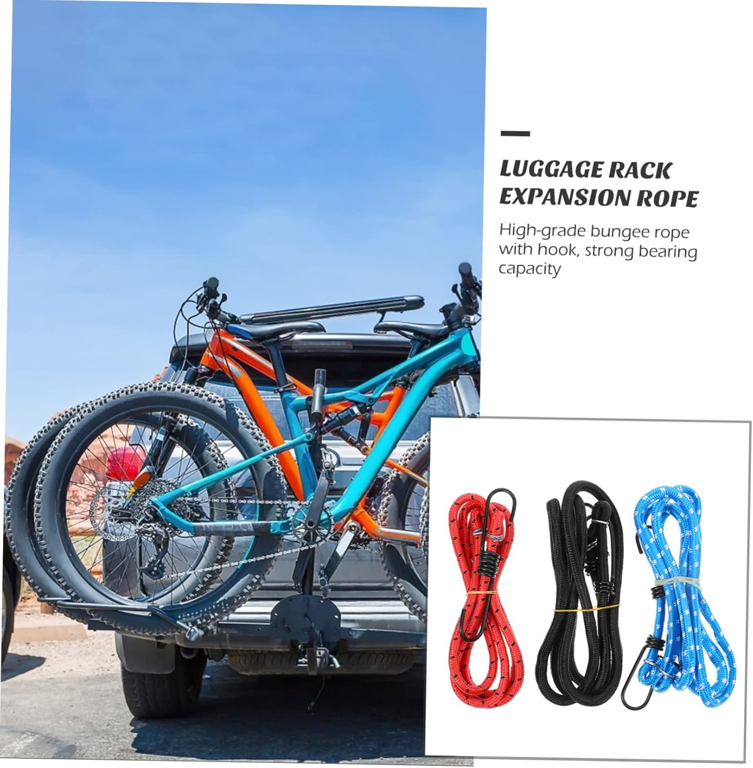 KOMBIUDA 3Pcs Bike Luggage Strap Elastic Telescopic Rope Retractable Drawstring Rope Straps image number 2