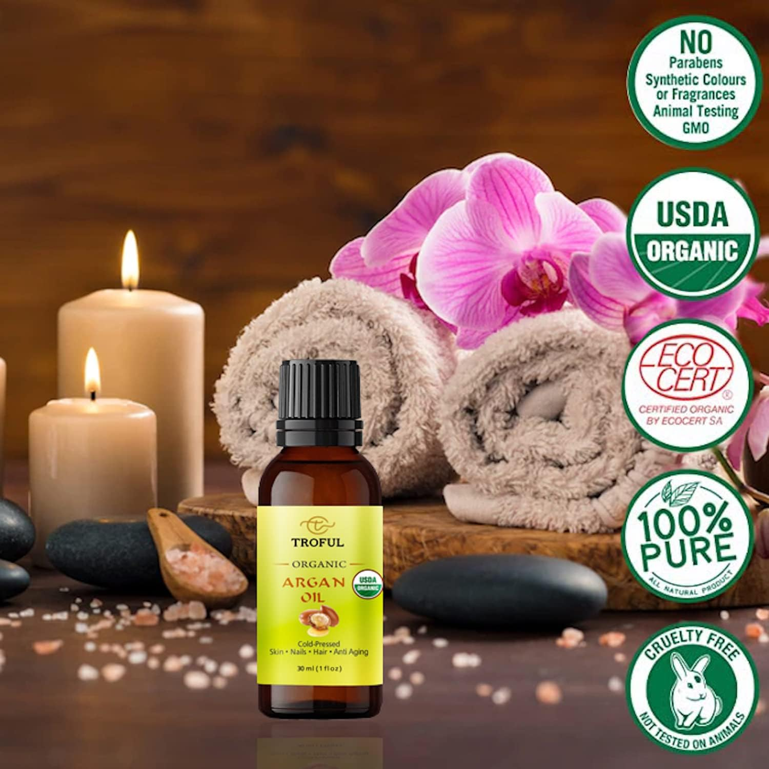 Troful Organic Argan Oil 30 Ml -100% Pure Cold Pressed Moroccan Organic Argan Oil for Hair Growth, Face, Body,Nails,Treatment for Damaged Hair and Dry Skin image number 1