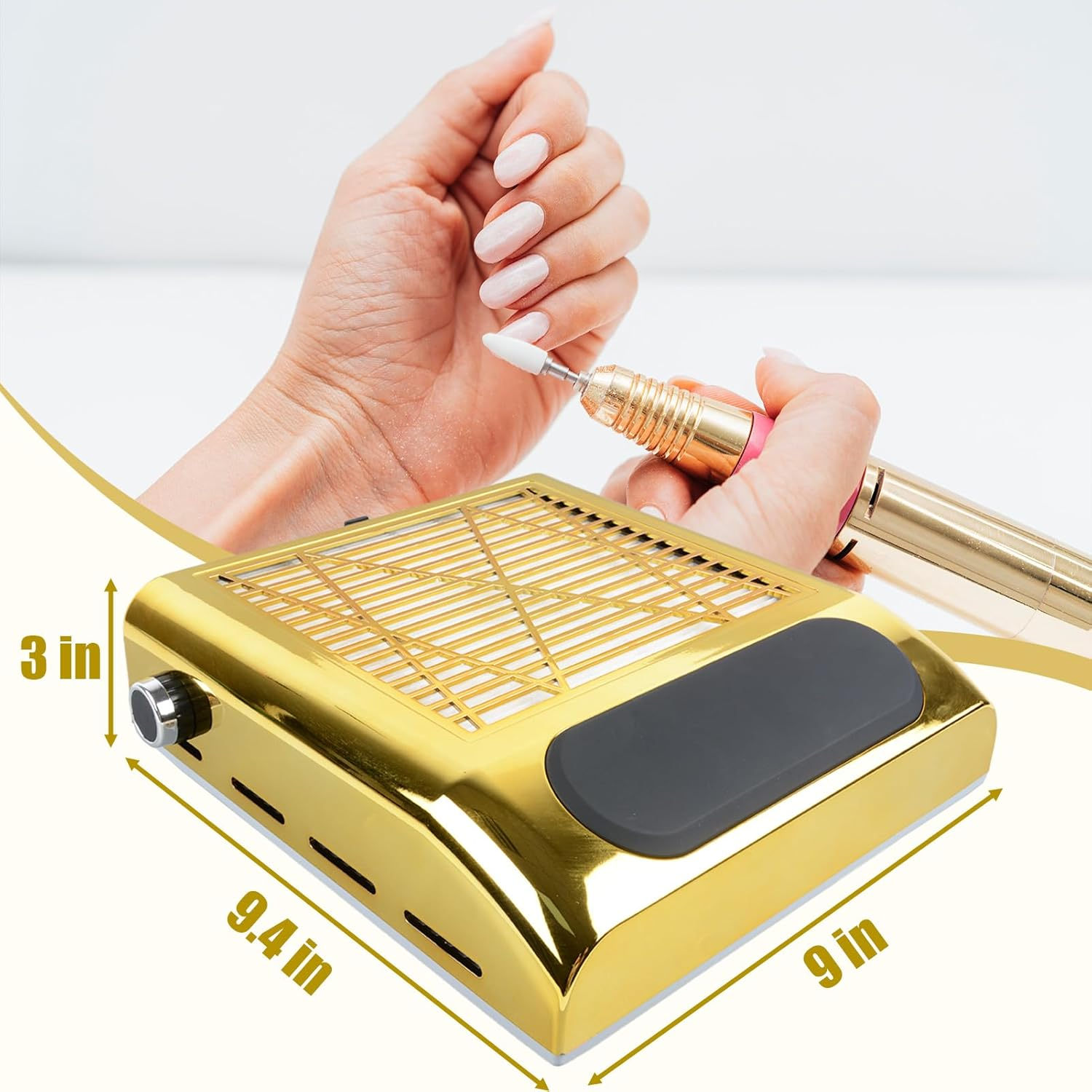 BITUSIC Nail Dust Collector AU Plug, 80W Adjustable Power, Strong Suction, Low Noise, Two-In-One High-Power Desktop Nail Dust Extractor (Gold) image number 4