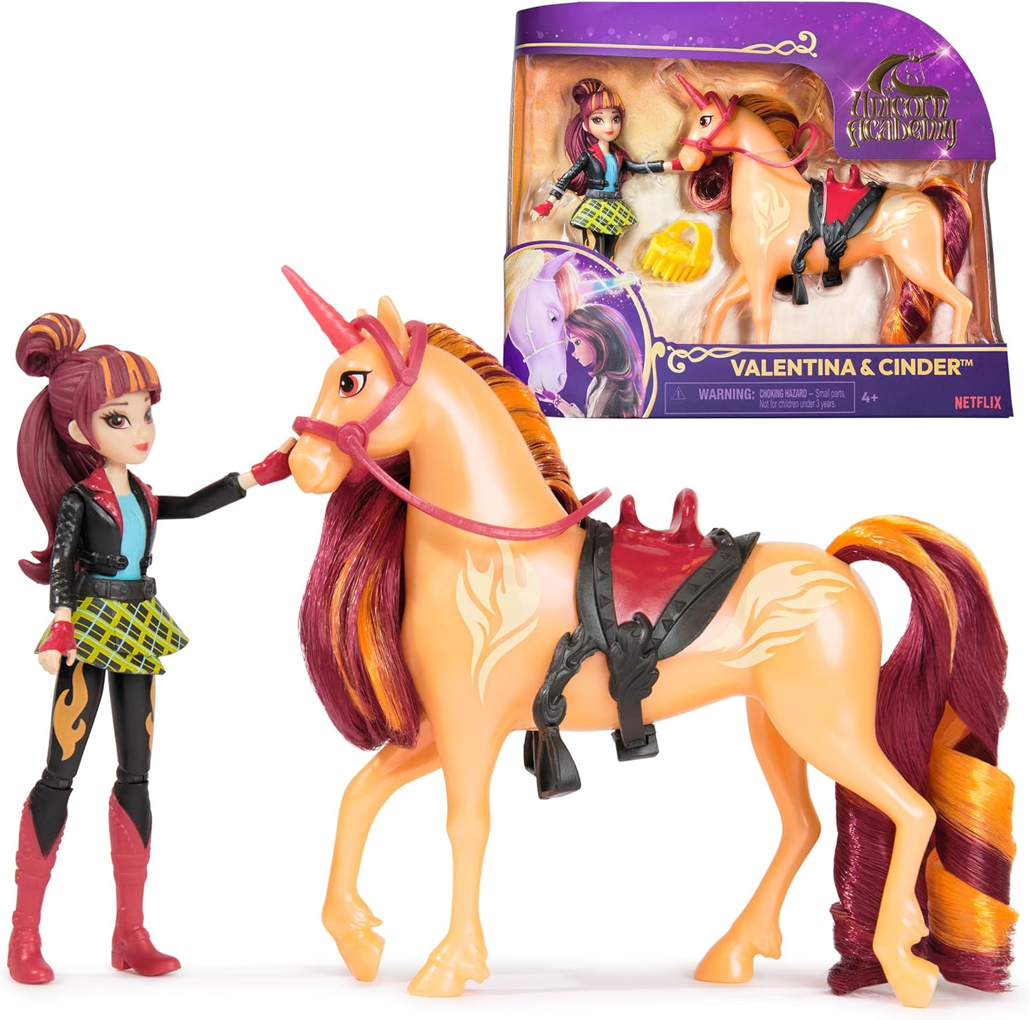 Unicorn Academy, Valentina & Cinder Set with 2 Riding Accessories and Hair Styling Tool, Dolls and Unicorn Toys for Girls Aged 4 and Up image number 6