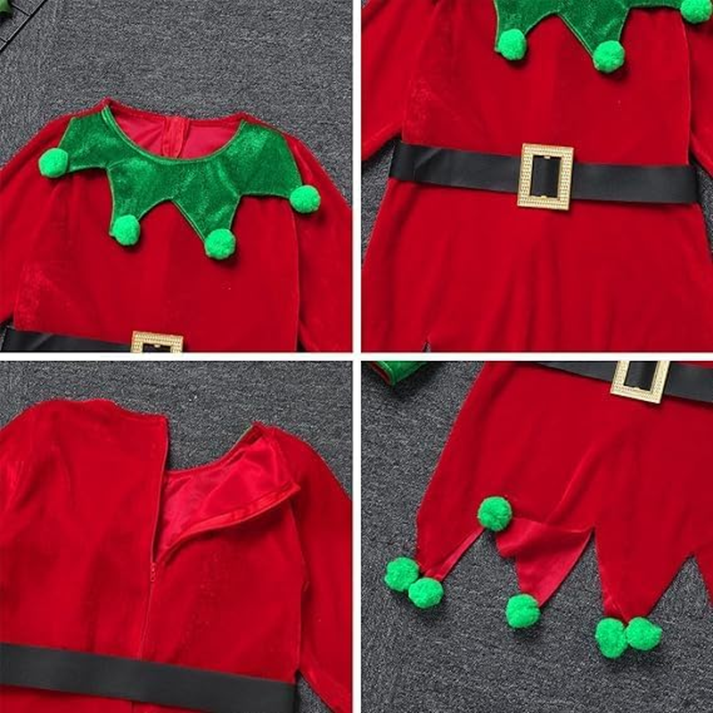 Kids Elf Costume, Girls Boys Christmas Elf Costume with Hat Socks Shoes Cover Velvet Cosplay Santa'S Helper Costume Xmas Outfit